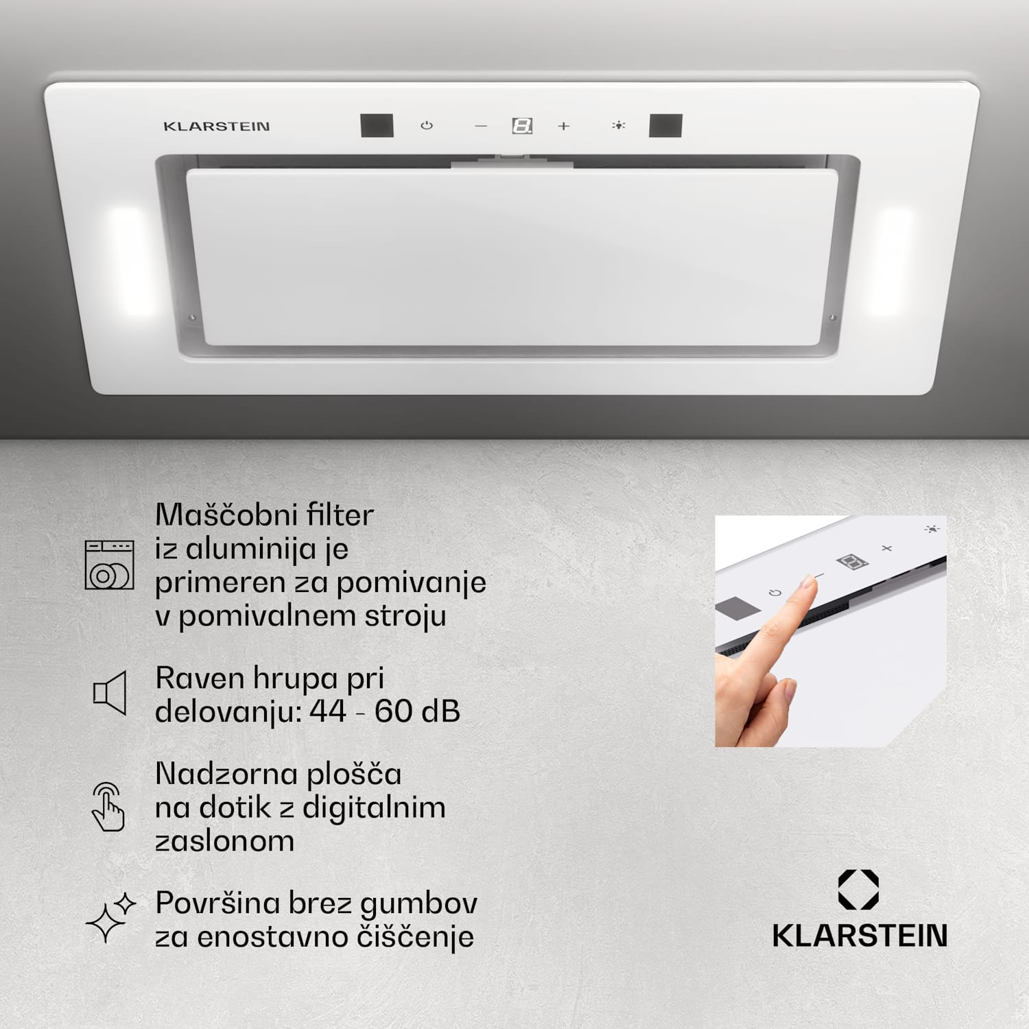 Hektor Eco, kuhinjska napa, 72 cm, 466 m³/h, upravljanje na dotik, steklo 72 cm | Bela