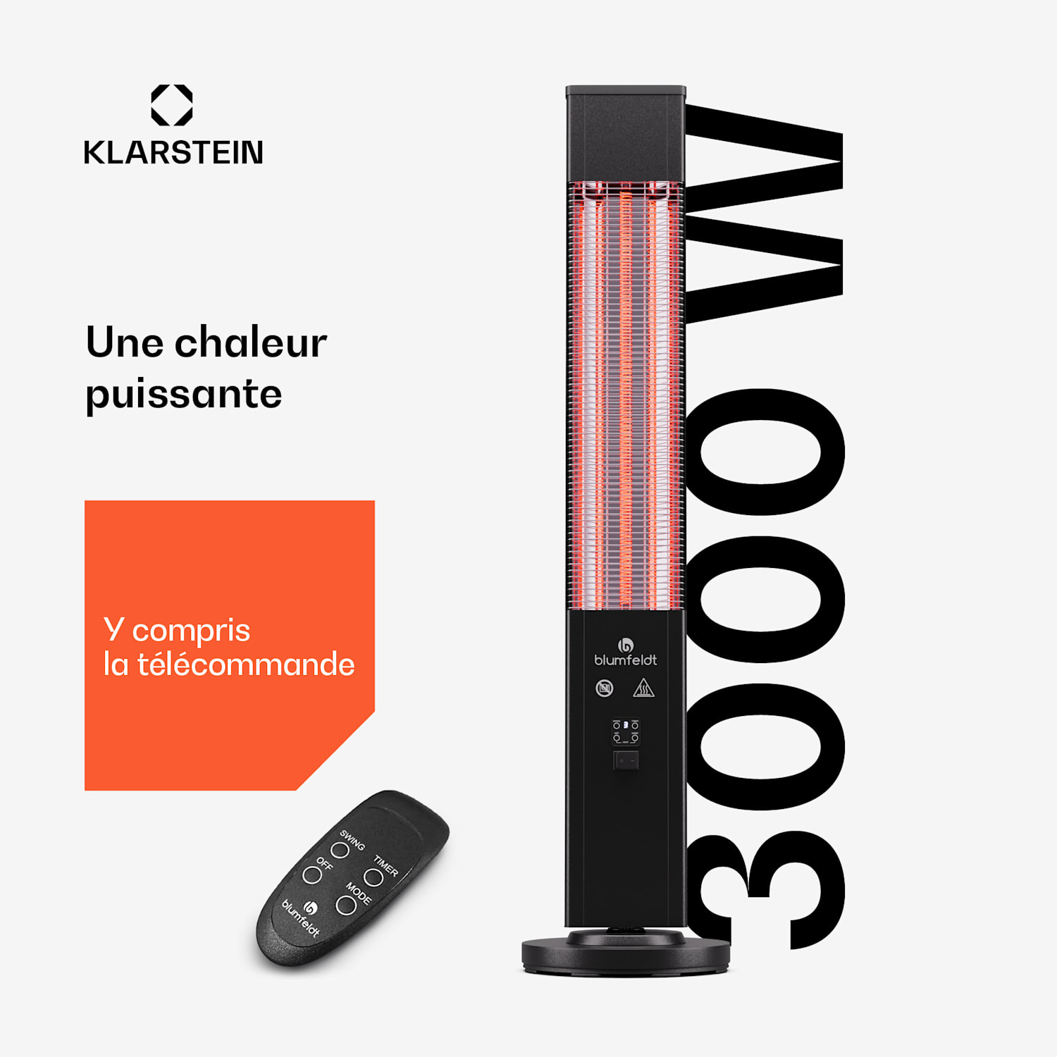 Chauffage Heat Guru Plus 3000 In & Out 3000 W télécommande 3 niveaux 3000 W | Noir