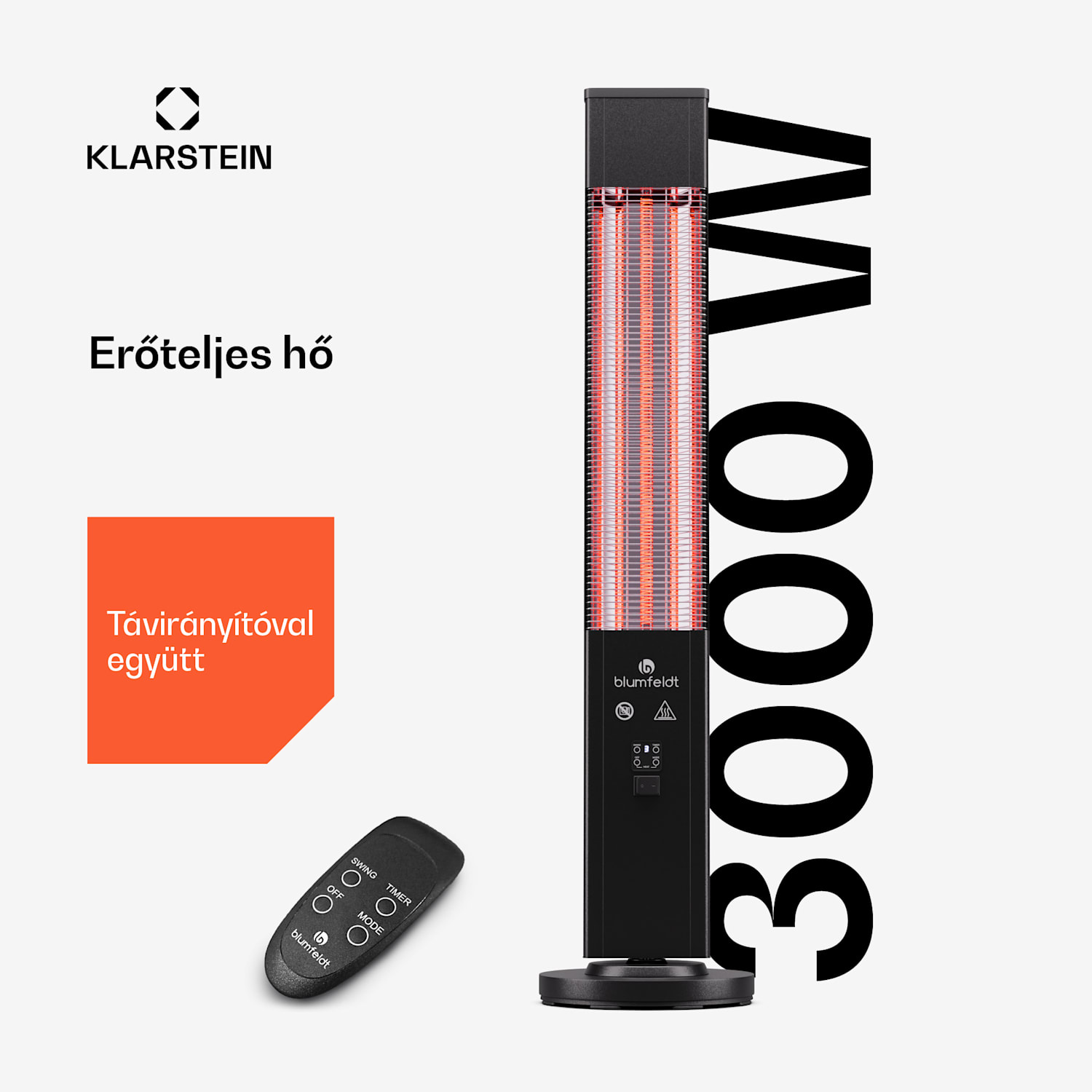 Heat Guru Plus 3000, kültéri és beltéri hősugárzó, 3000W, 3 fűtési szint, távirányítóval 3000 W | Fekete
