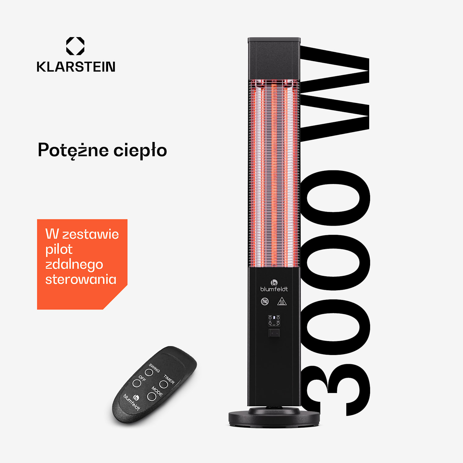 Heat Guru Plus, promiennik podczerwieni, kolumnowy, 3000 W, 3 poziomy grzania, pilot zdalnego sterowania 3000 W | Czarny