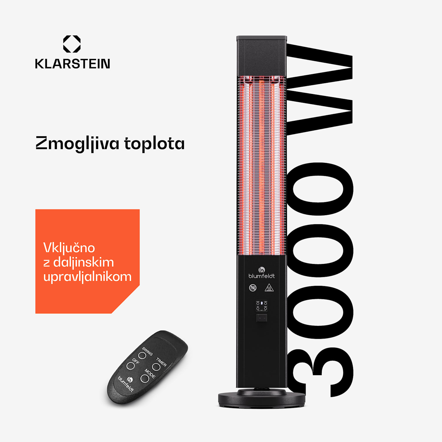 Heat Guru Plus 3000, zunanji in notranji sevalni grelnik, 3000 W, 3 stopnje ogrevanja, daljinski upravljalnik 3000 W | Črna
