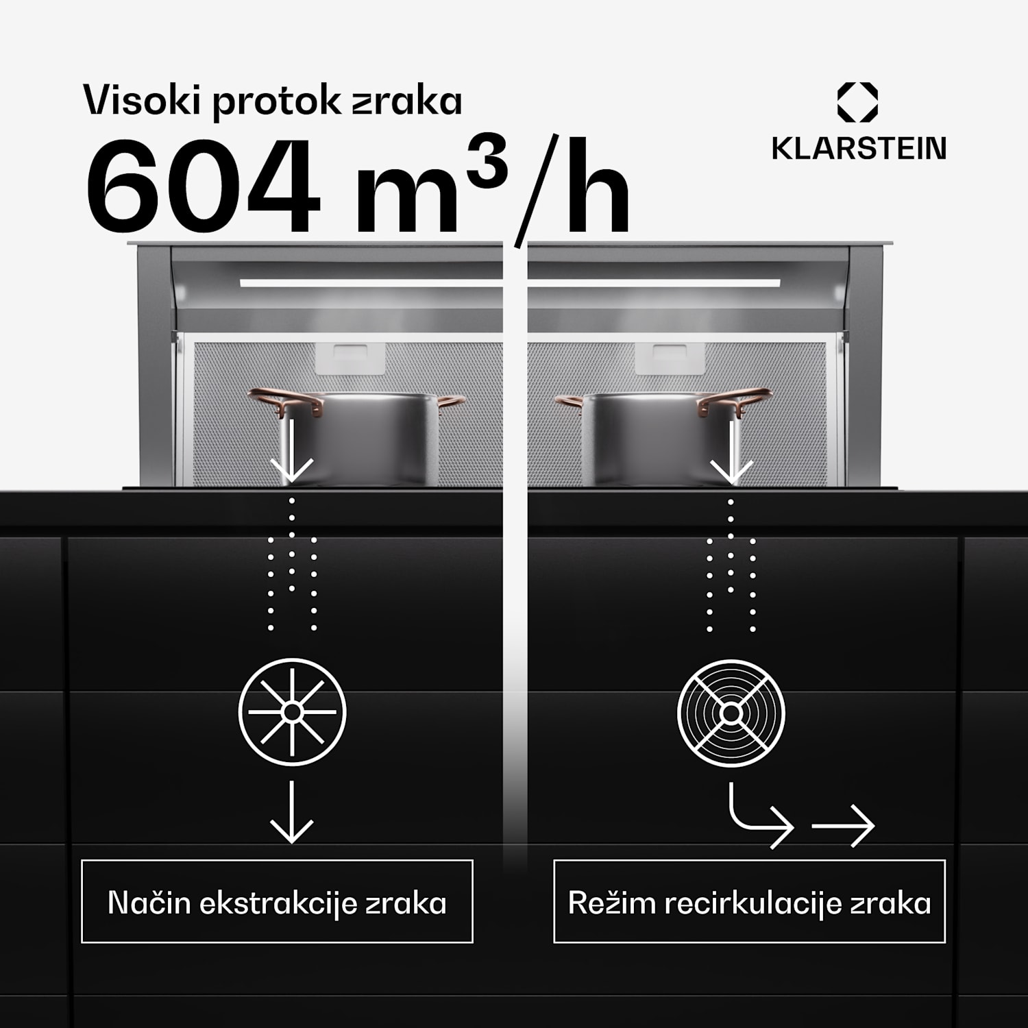 Royal Flush Eco 90, napa, 90 cm, 604 m³/h, EEK A++, uključujući filtere s aktivnim ugljenom 90 cm | Nehrđajući čelik