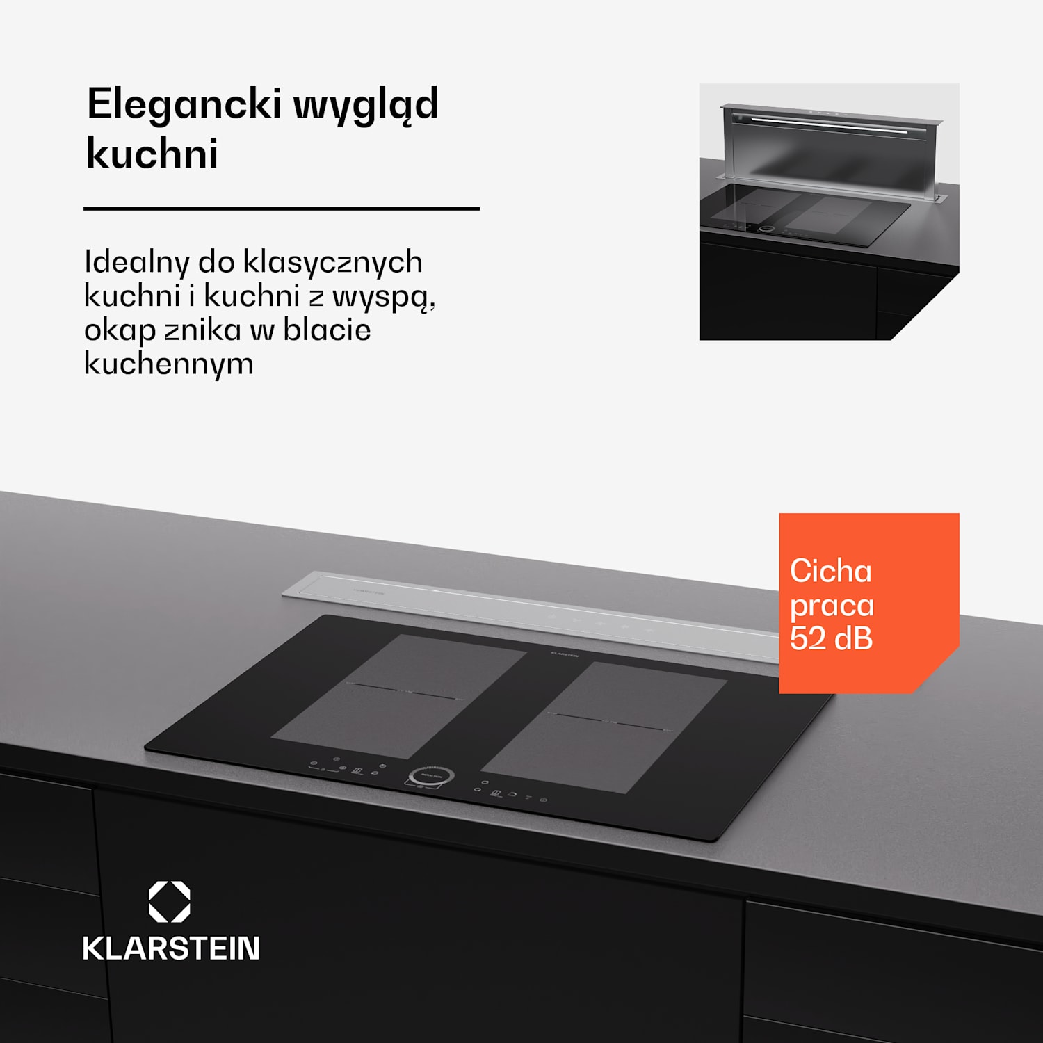 Royal Flush Eco 90, okap kuchenny blatowy, 90 cm, 604 m³/h, A++, filtry węglowe 90 cm | Stal nierdzewna