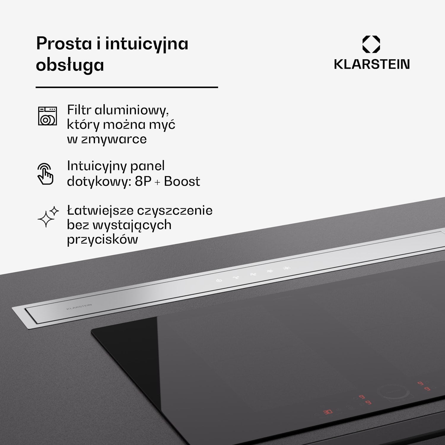 Royal Flush Eco 90, okap kuchenny blatowy, 90 cm, 604 m³/h, A++, filtry węglowe 90 cm | Stal nierdzewna