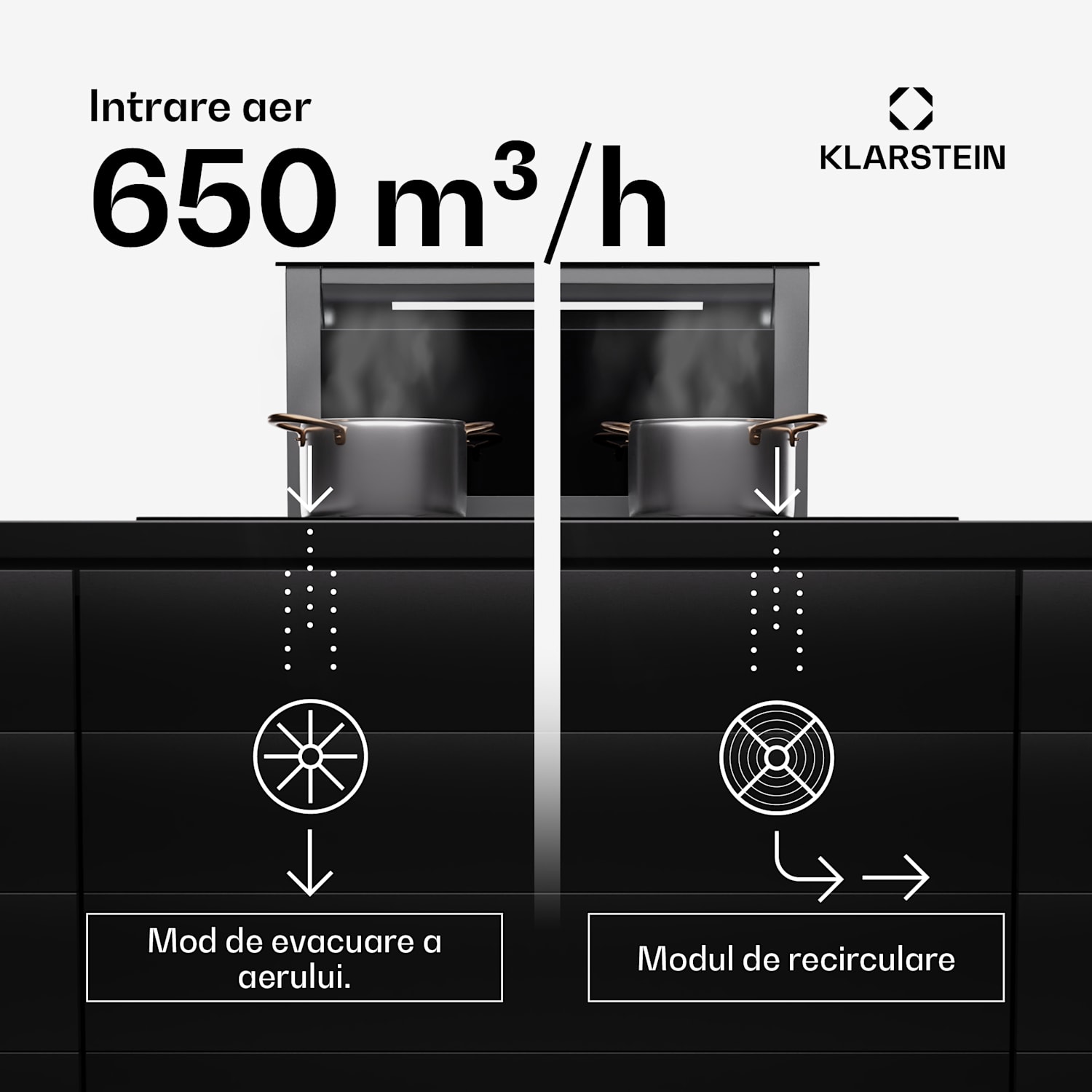 Royal Flush Eco Slim 60, hotă, 60 cm, 650 m³/h, EEK A 60 cm | Negru / Argintiu metalizat