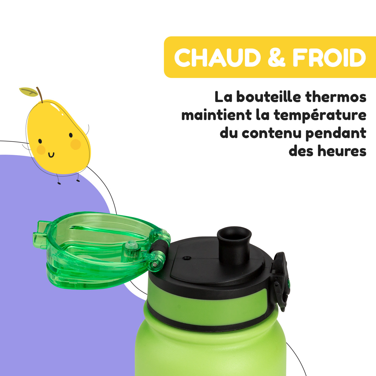 Wakaba thermosfles 550 ml roestvrij staal Tritan zonder BPA 