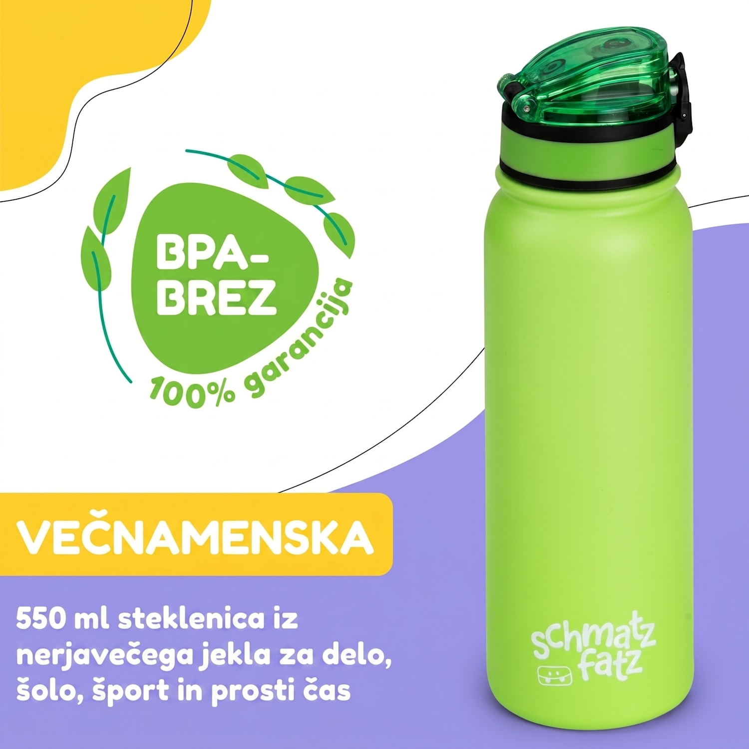 Wakaba Termos 550 ml iz nerjavečega jekla Tritan brez BPA 550 ml | Zelena