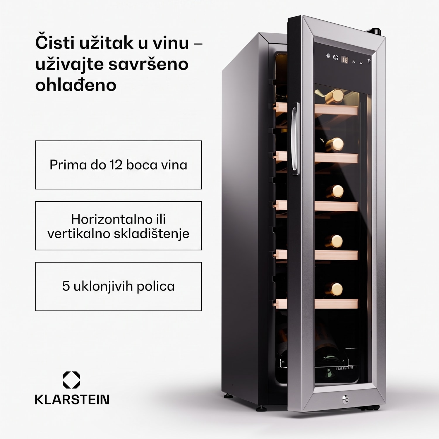 Shiraz Premium Smart, Hladnjak za vino, 12 Slim za 12 boca 12 boca