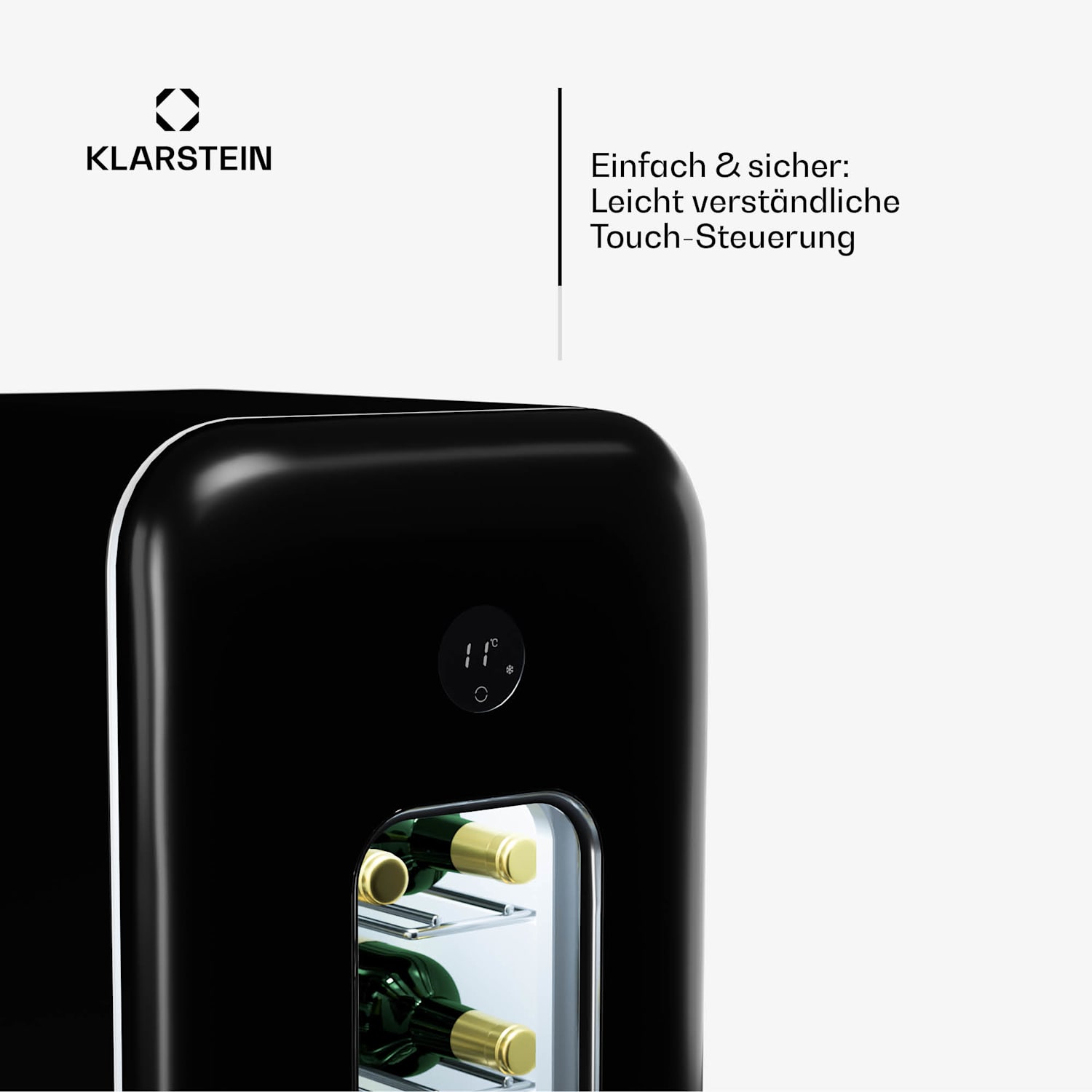 Shirley 15 Uno Weinkühlschrank 15 Flaschen 5 - 20 °C Touch Retro 15 Flaschen | 1 Kühlzone | Schwarz