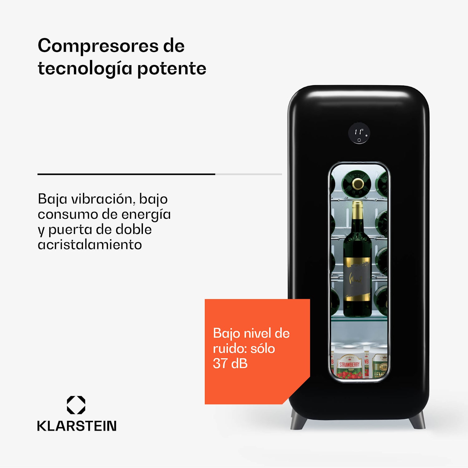 Shirley 15 Uno Cave à vin 15 bouteilles 5 - 20 °C Tactile Rétro 15 bouteilles | 1 zone de conservation | Noir