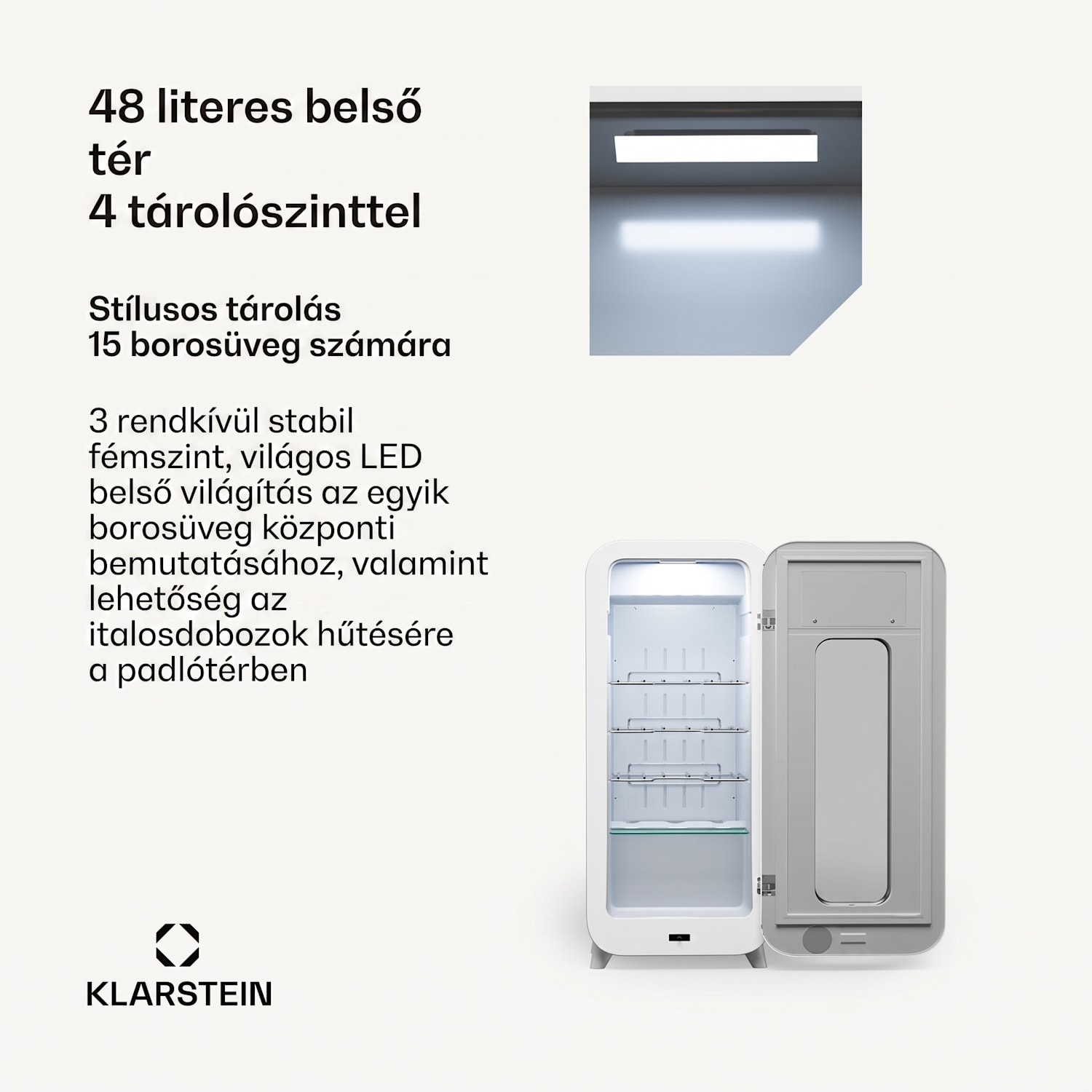 Shirley 15 Uno. borhűtő, 15 palack, 5 - 20 °C, érintésvezérlés, retró 15 üveg | 1 hűtőzóna | Fekete
