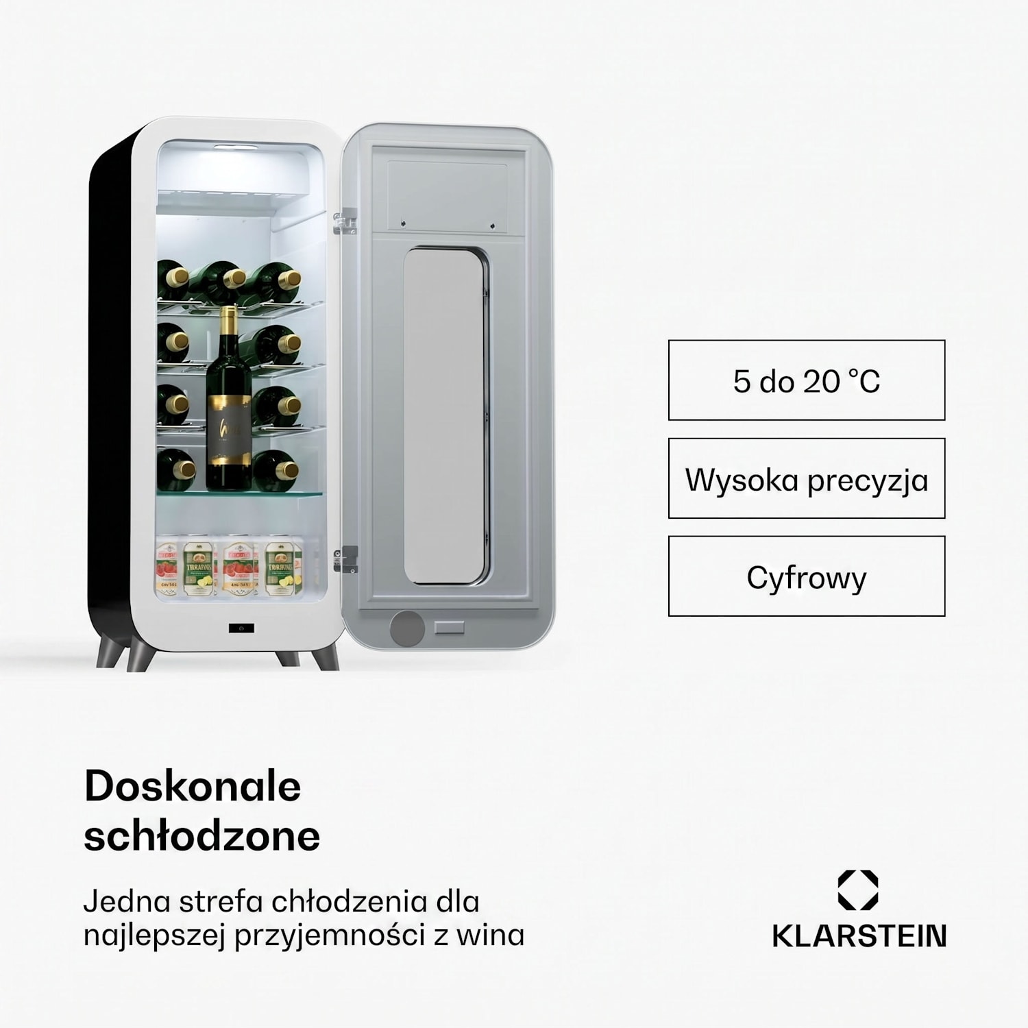 Shirley 15 Uno, chłodziarka do wina, 48 l, 15 butelek, 5-20°C, dotykowy panel sterowania, styl retro 15 butelek | 1 strefa chłodzenia | Czarny