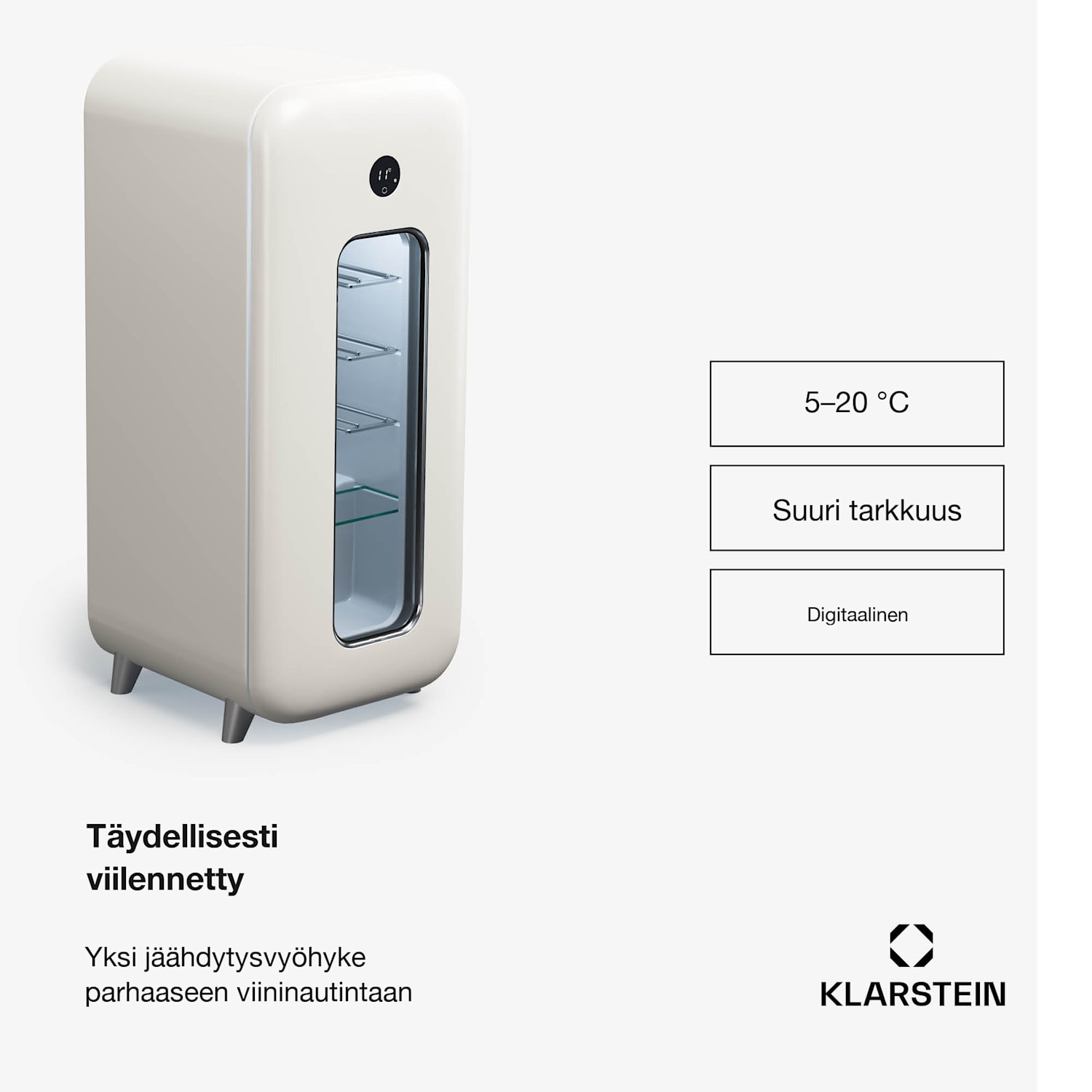 Shirley 15 Uno viinikaappi 15 pullolle 5 - 20 °C kosketus retro 15 pulloa | 1 jäähdytysalue | Kermanvärinen