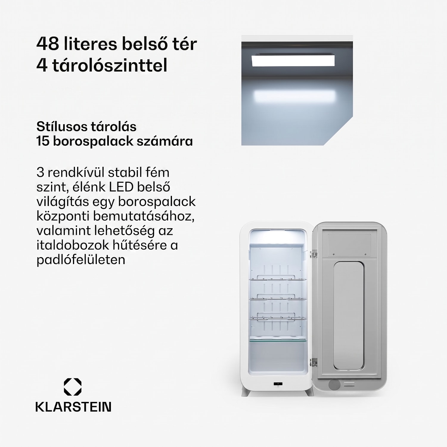 Shirley 15 Uno, borhűtő, 15 palack, 5 - 20 °C, érintésvezérlés, retró 15 üveg | 1 hűtőzóna | Krémszín