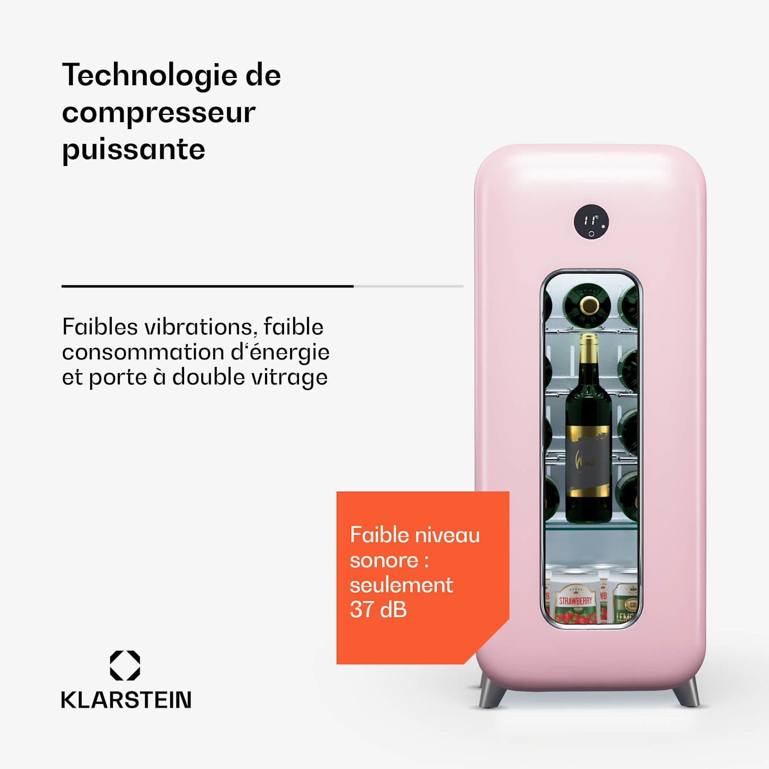 Shirley 15 Uno nevera para vino 15 botellas 5 - 20 °C Touch Retro 15 botellas | 1 zona de refrigeración | Rosa