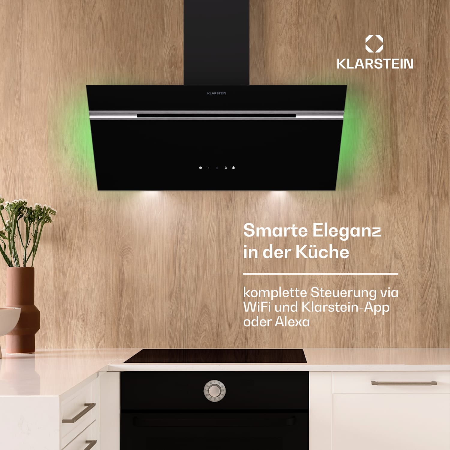 Alina Dunstabzugshaube 80 cm 600 m³/h LED-Display Ambientelicht Glasfront 80 cm | Schwarz