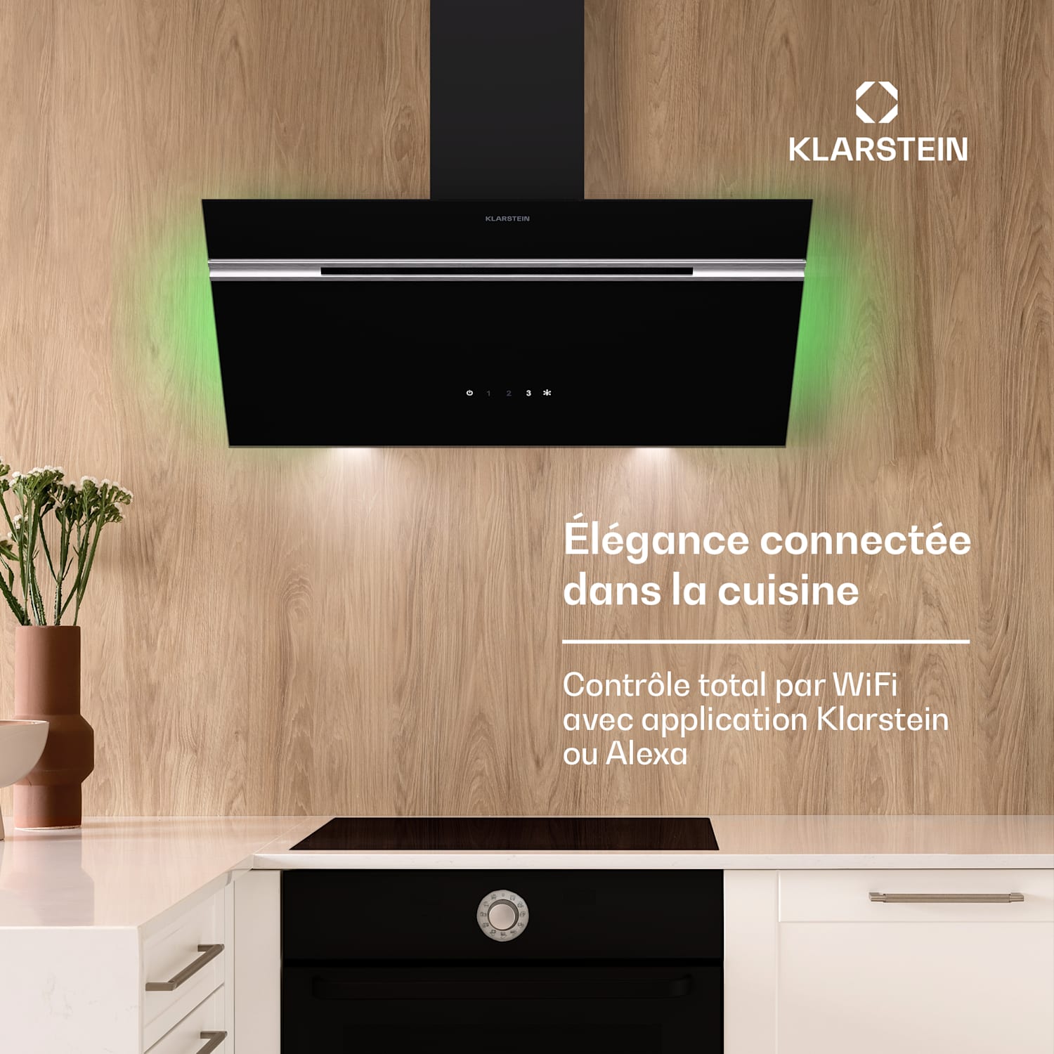 Hotte d'aspiration Alina 80 cm 600 m³/h affichage LED éclairage d'ambiance Façade en verre 80 cm | Crna