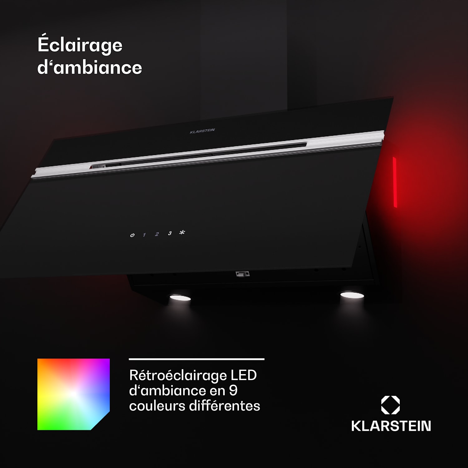 Hotte d'aspiration Alina 80 cm 600 m³/h affichage LED éclairage d'ambiance Façade en verre 80 cm | Crna