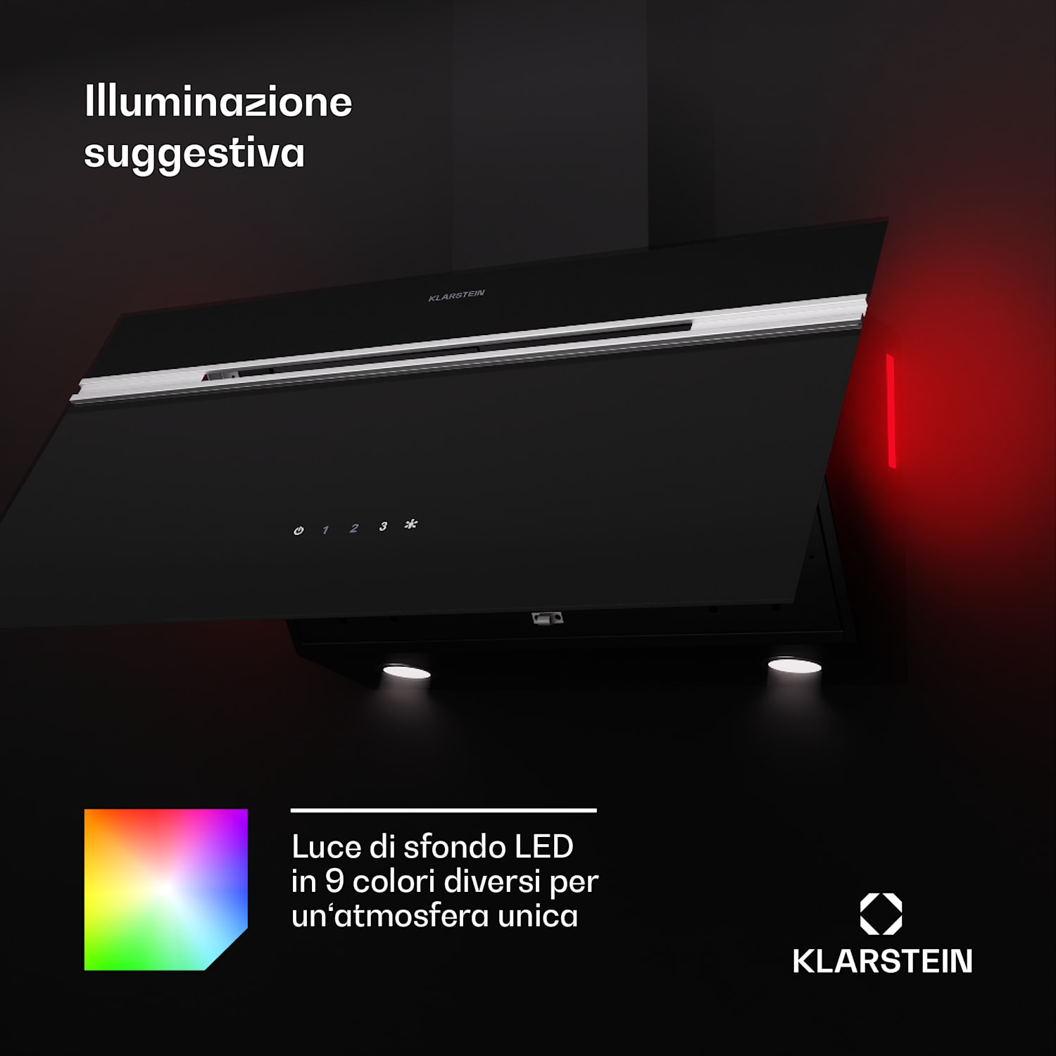 Alina - Cappa aspirante, 80 cm, 600 m³/ora, luce ambiente, frontale in vetro 80 cm | Preto