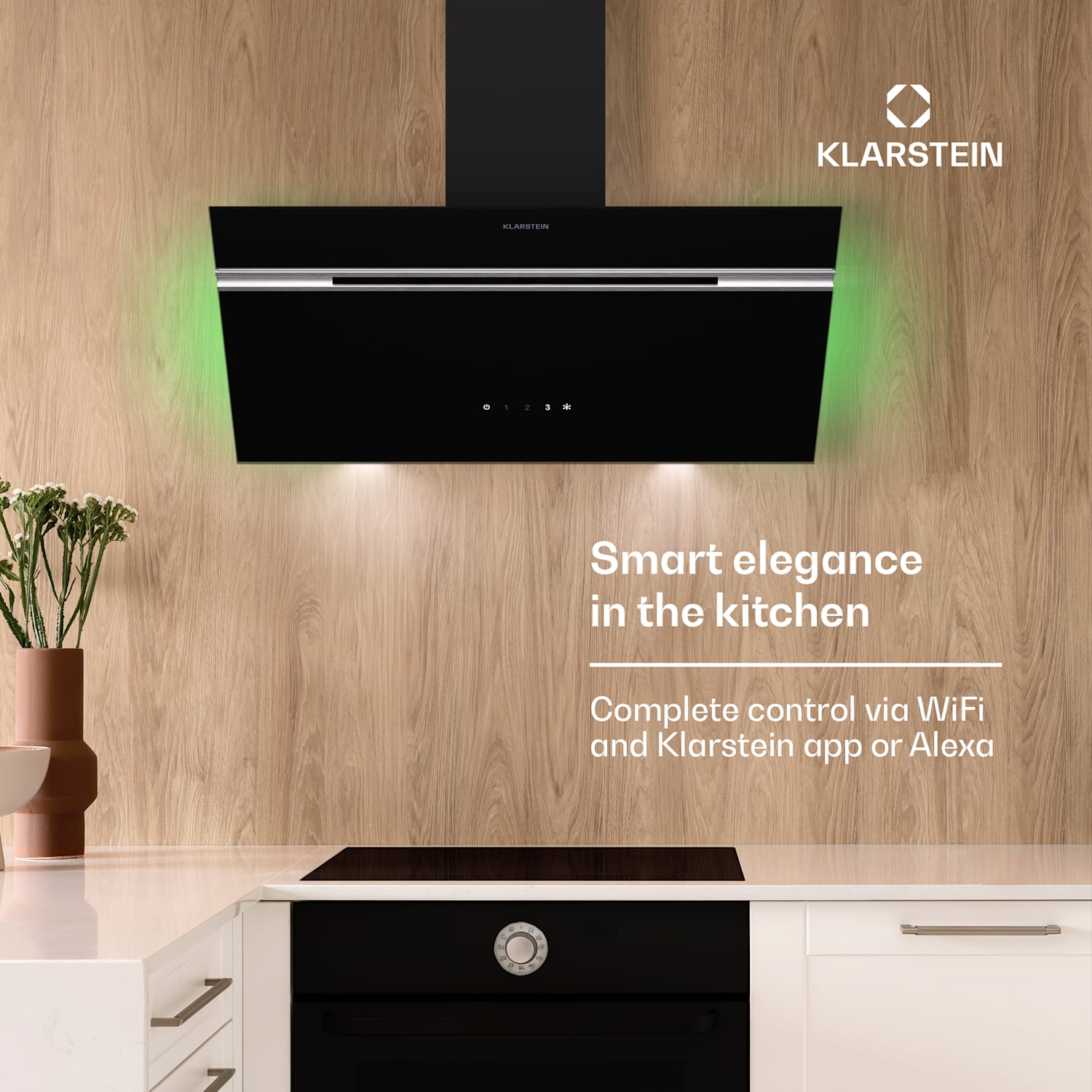 Alina, napa, 80 cm, 600 m³/h, LED zaslon, pozadinsko osvjetljenje, staklena prednja strana 80 cm | Crna