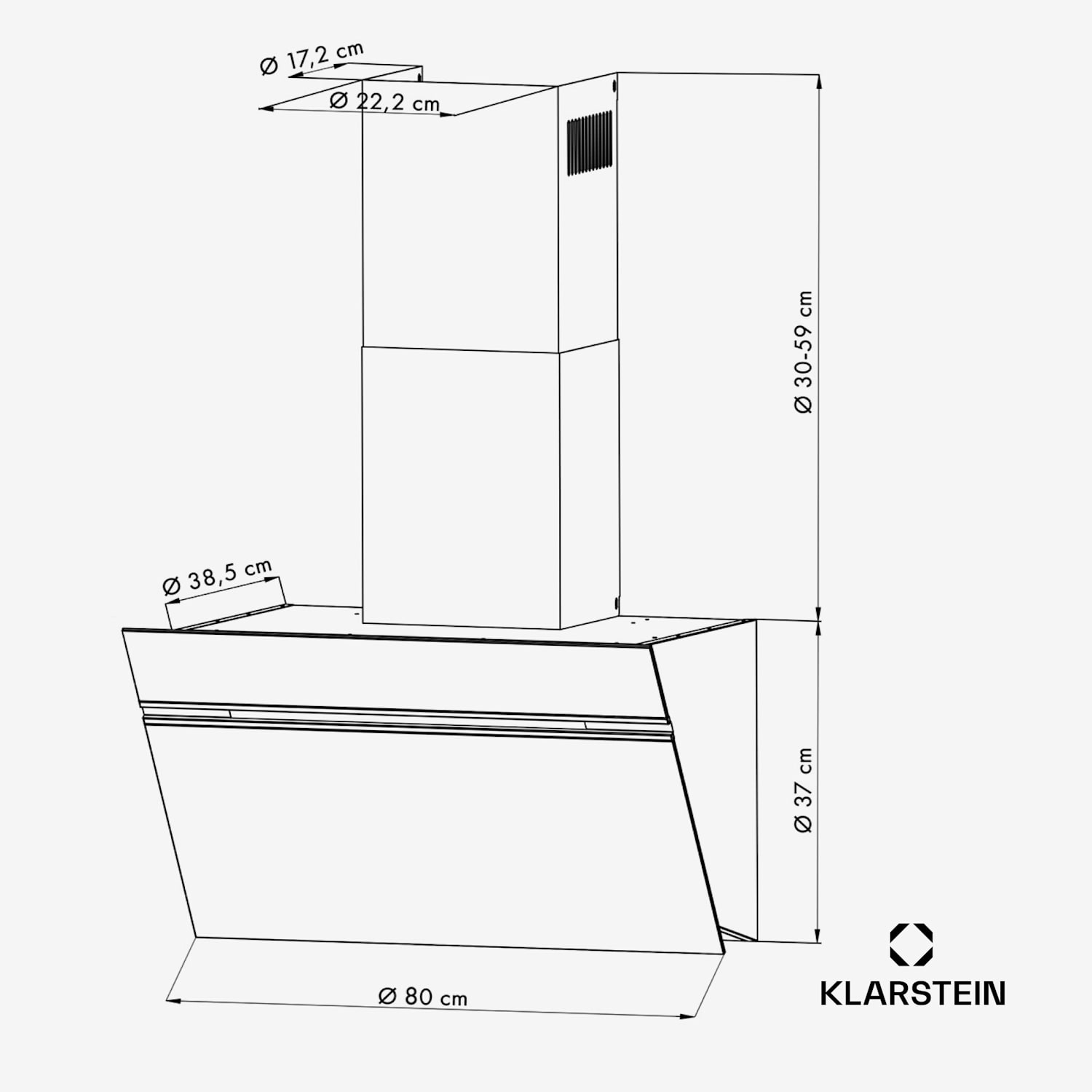 Alina, napa, 80 cm, 600 m³/h, LED zaslon, pozadinsko osvjetljenje, staklena prednja strana 80 cm | Crna