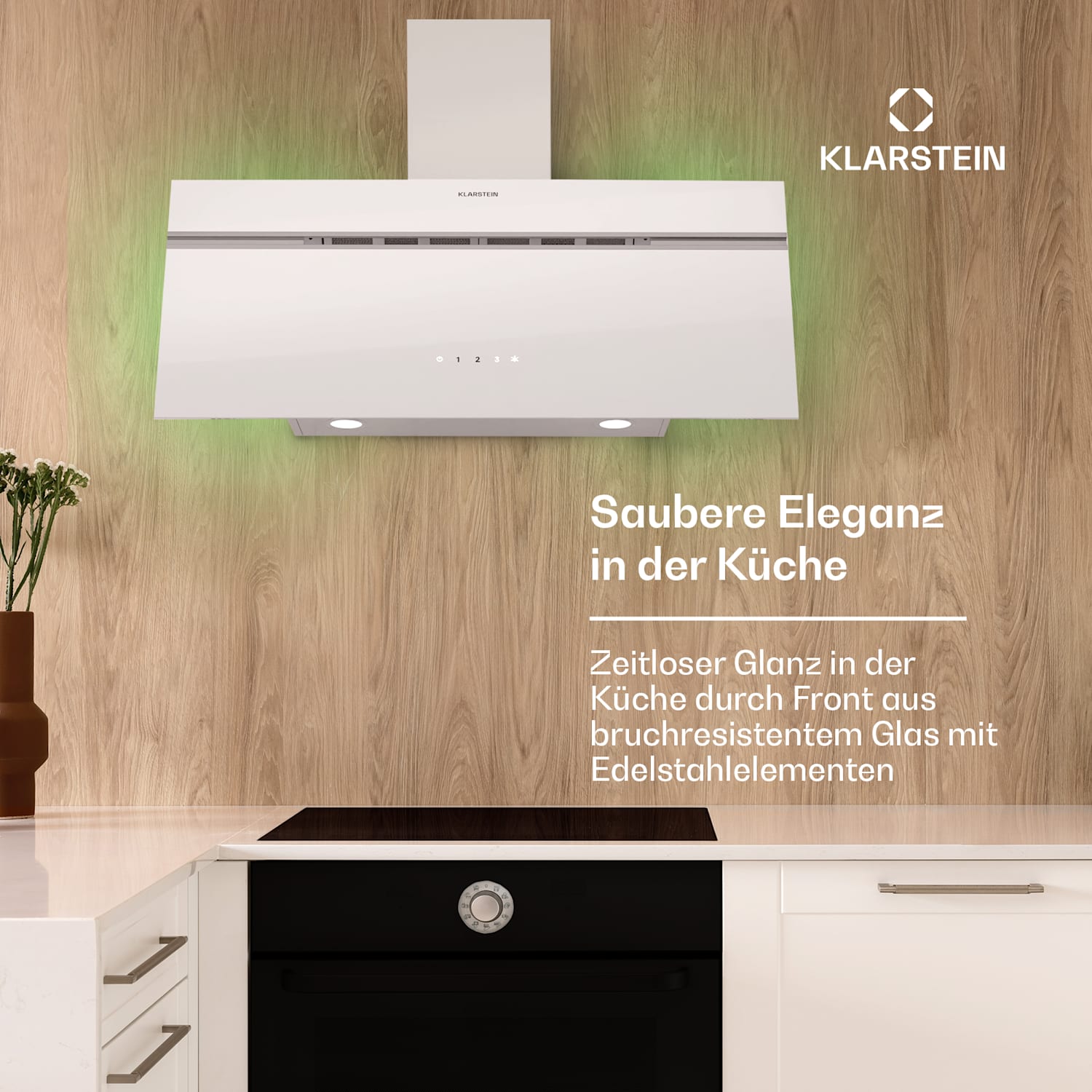 Alina Dunstabzugshaube 80 cm 600 m³/h LED-Display Ambientelicht Glasfront 80 cm | Weiß