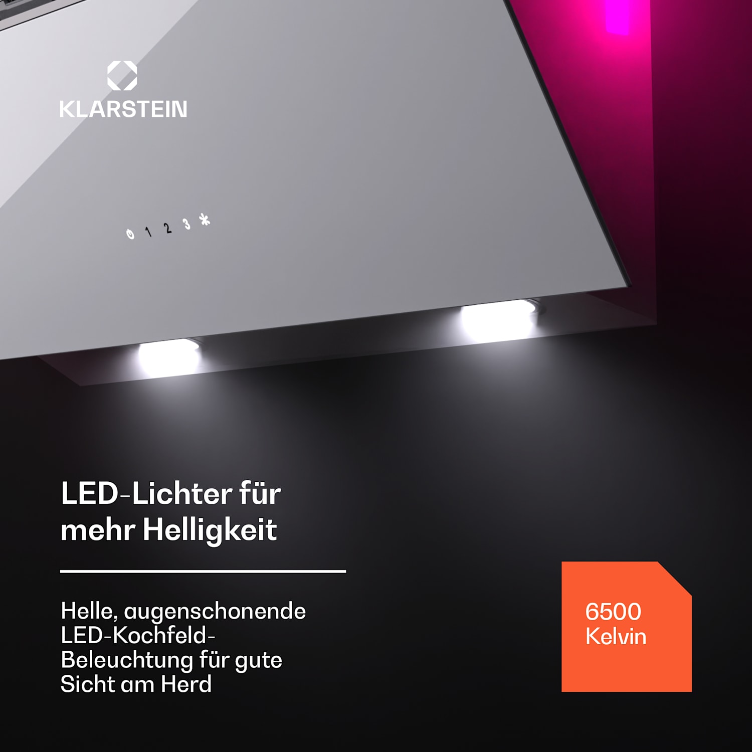 Alina Dunstabzugshaube 80 cm 600 m³/h LED-Display Ambientelicht Glasfront 80 cm | Weiß