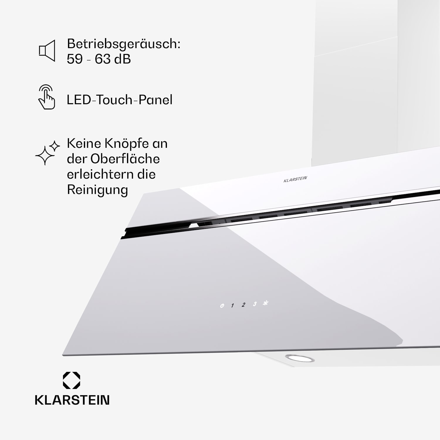 Alina Dunstabzugshaube 80 cm 600 m³/h LED-Display Ambientelicht Glasfront 80 cm | Weiß