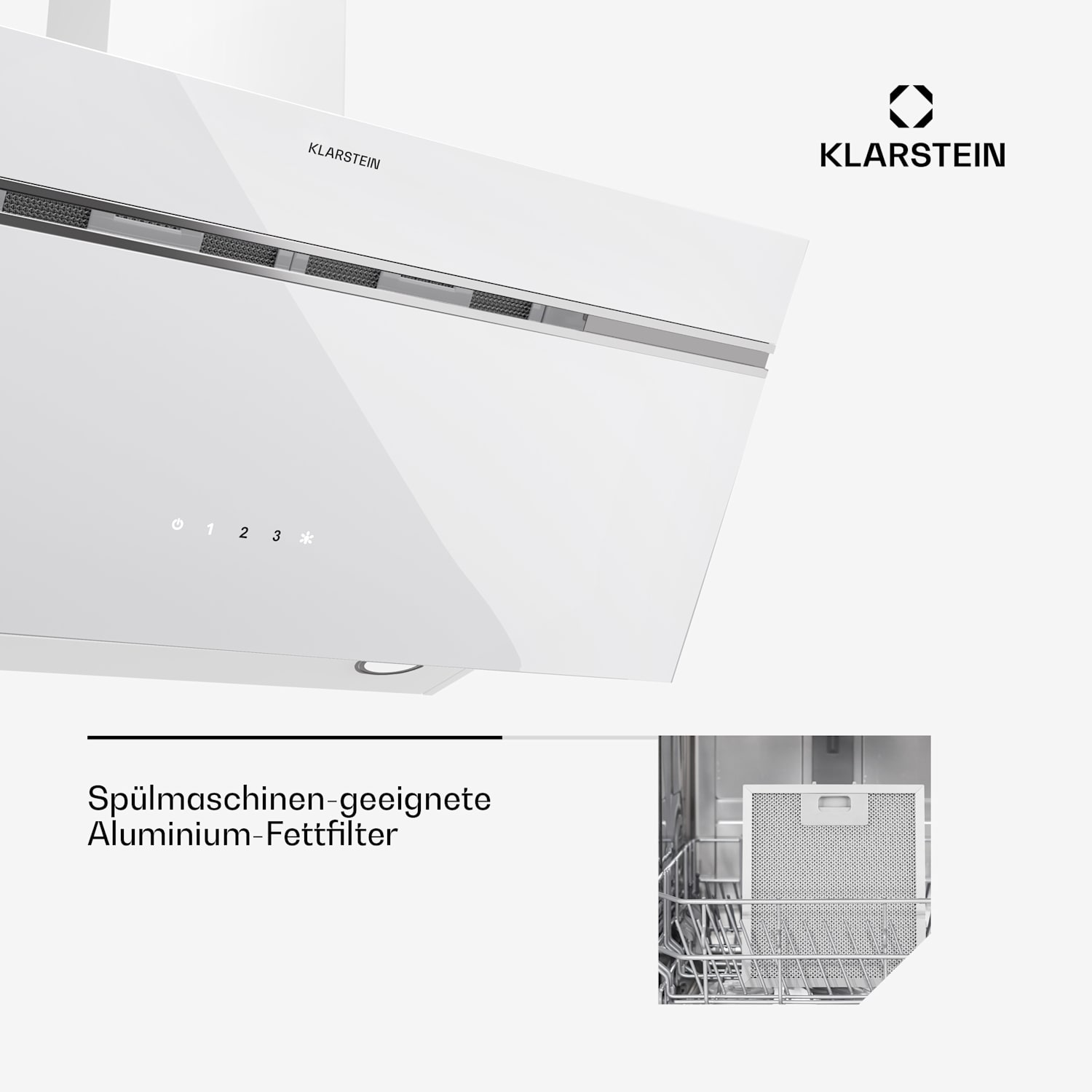 Alina Dunstabzugshaube 80 cm 600 m³/h LED-Display Ambientelicht Glasfront 80 cm | Weiß