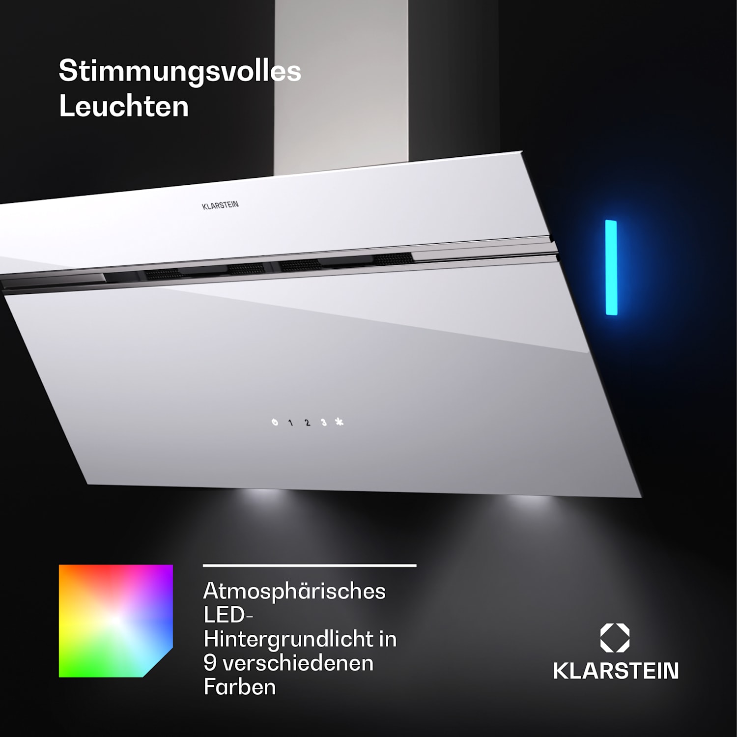 Alina Dunstabzugshaube 80 cm 600 m³/h LED-Display Ambientelicht Glasfront 80 cm | Weiß
