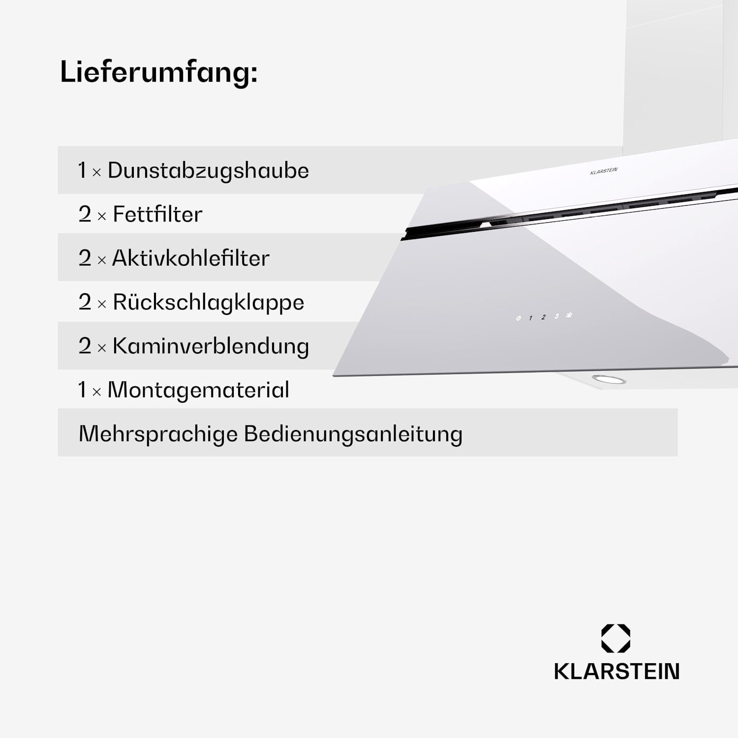 Alina Dunstabzugshaube 80 cm 600 m³/h LED-Display Ambientelicht Glasfront 80 cm | Weiß