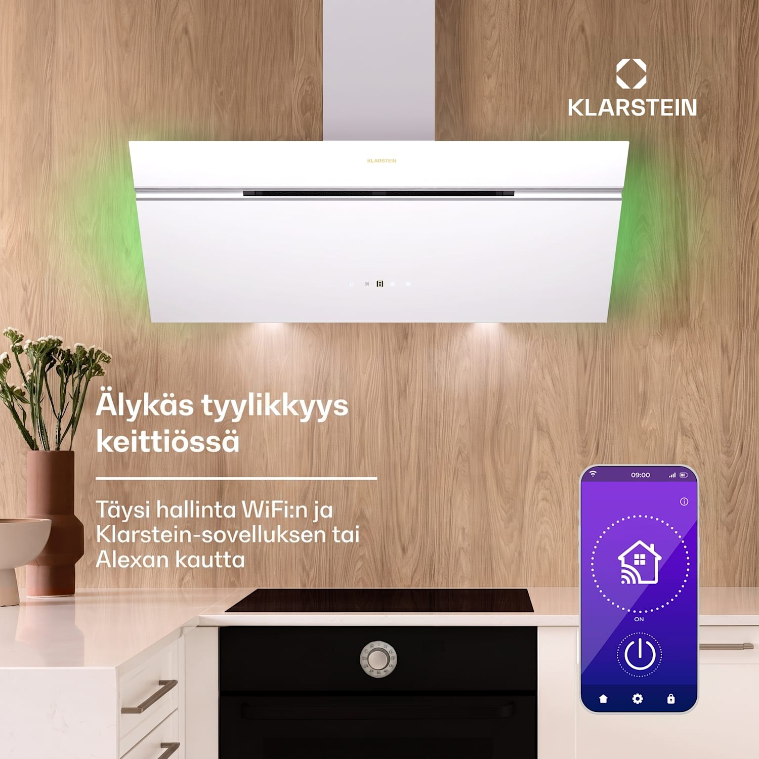 Alina 3.0 90 liesituuletin 90 cm 600 m³/h LED-näyttö tunnelmavalo WiFi 90 cm | Valkoinen