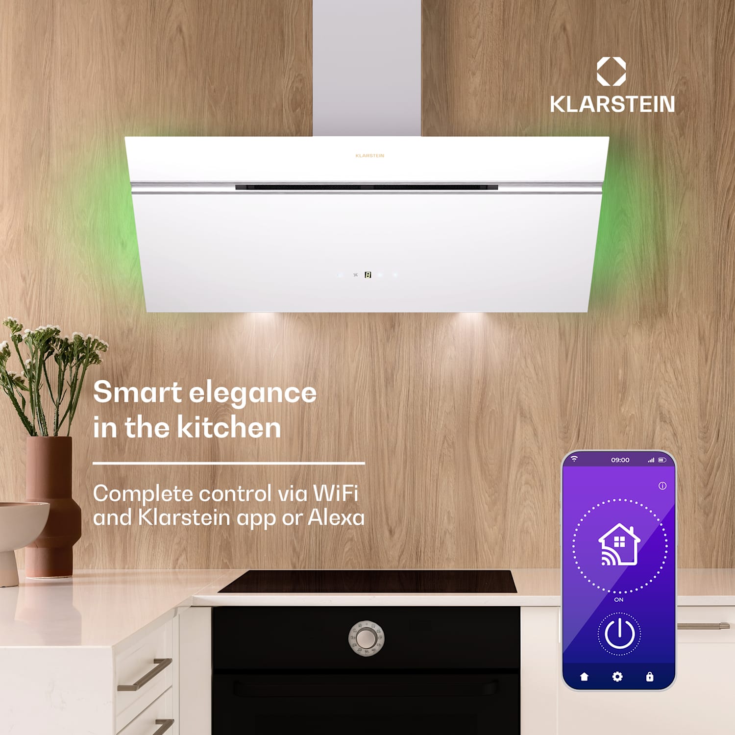 Alina 3.0 90 Smart, okap kuchenny przyścienny, skośny, 90 cm, 600 m³/h, wyświetlacz LED, oświetlenie ambientowe, Wi-Fi