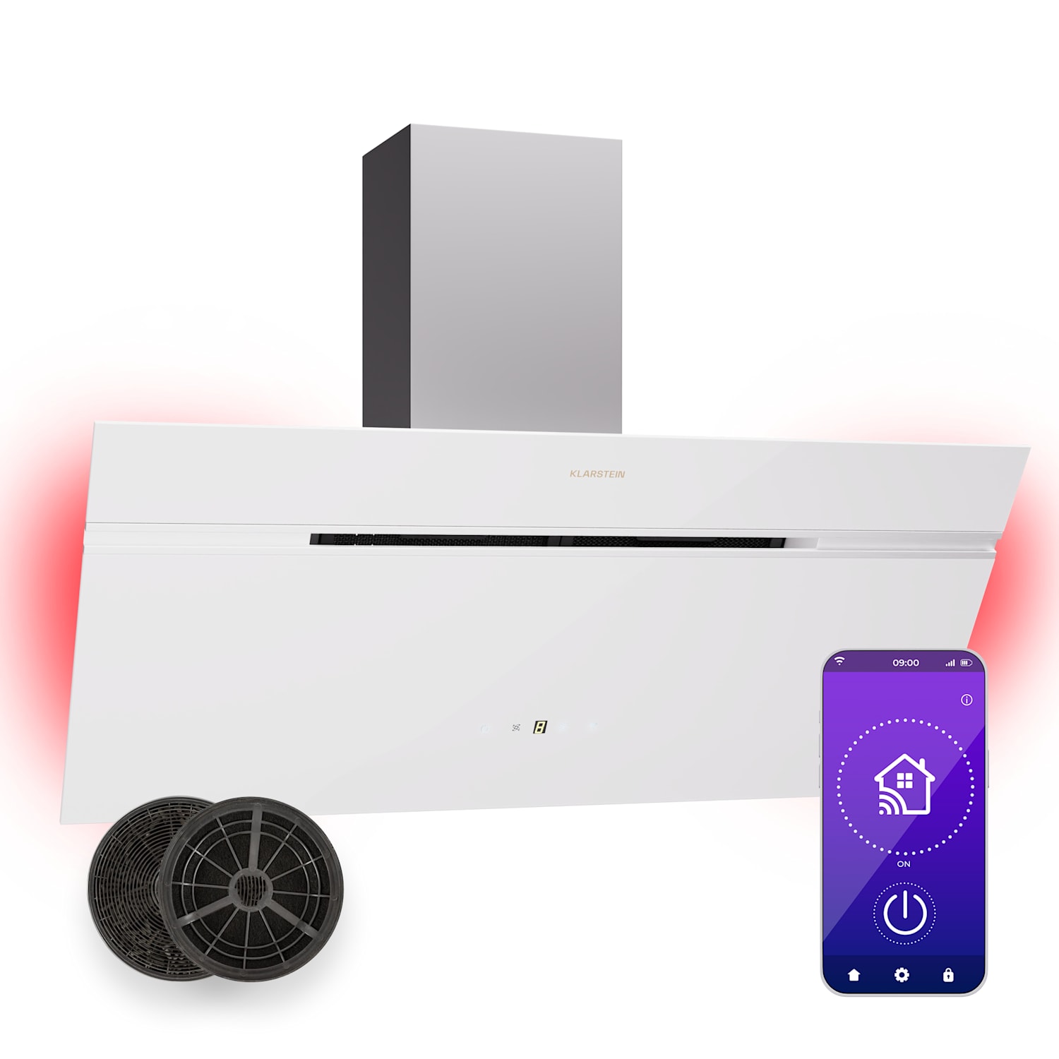 Alina 3.0 90 Smart, okap kuchenny przyścienny, skośny, 90 cm, 600 m³/h, wyświetlacz LED, oświetlenie ambientowe, Wi-Fi