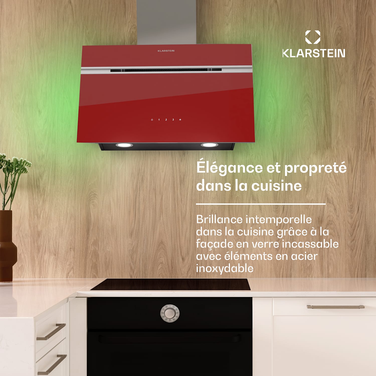 Alina 60 Hotte d'aspiration 60 cm 600 m³/h affichage LED éclairage d'ambiance Façade en verre 60 cm | Crvena