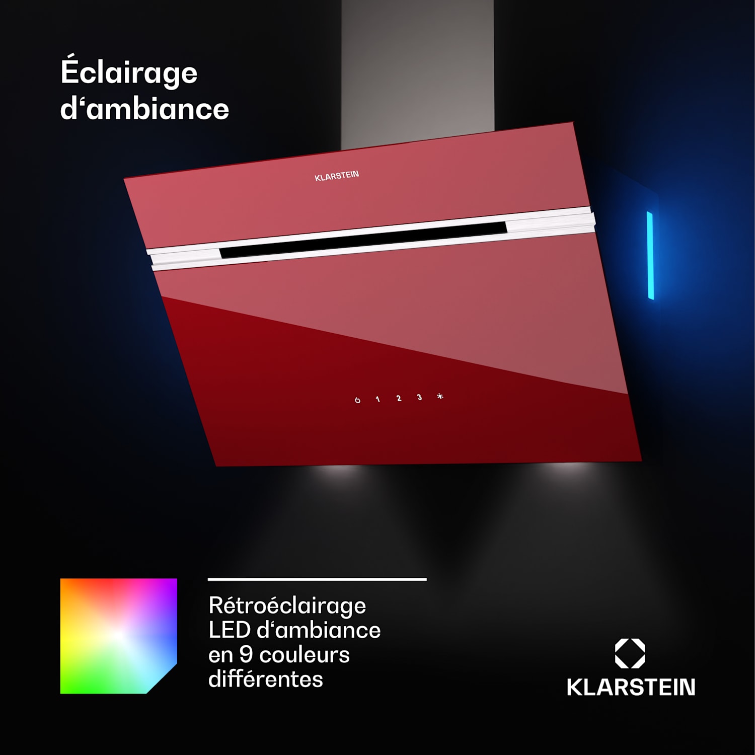 Alina 60 Hotte d'aspiration 60 cm 600 m³/h affichage LED éclairage d'ambiance Façade en verre 60 cm | Crvena