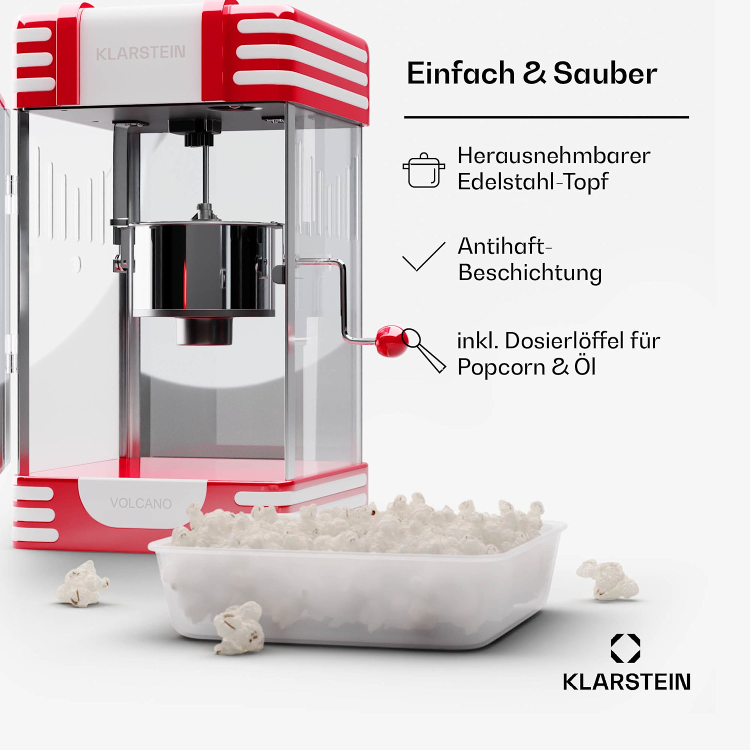 Machine à pop-corn Volcano 300 watts pot en inox 60 g / 4 min design rétro Rouge