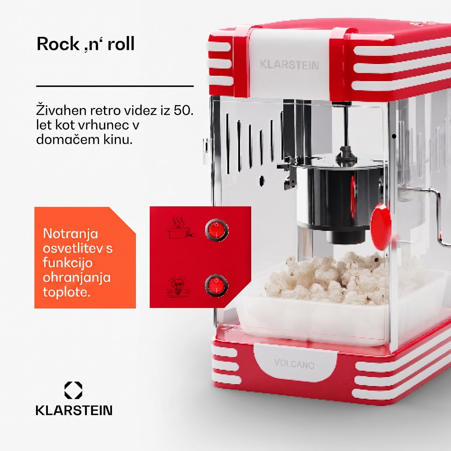 Volcano 300 W aparat za pokovko iz nerjavečega jekla 60 g / 4 min Retro Design Rdeča
