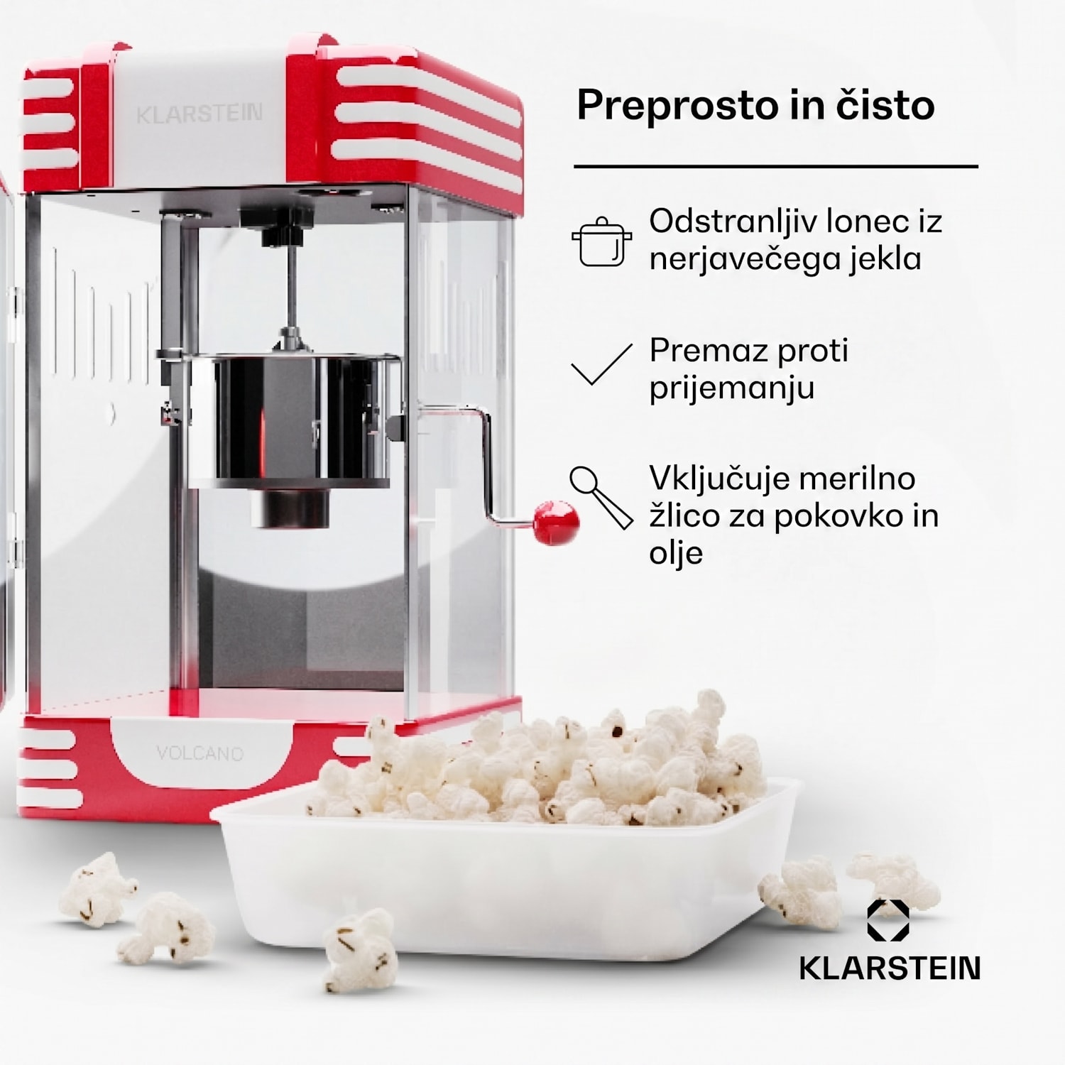 Volcano 300 W aparat za pokovko iz nerjavečega jekla 60 g / 4 min Retro Design Rdeča