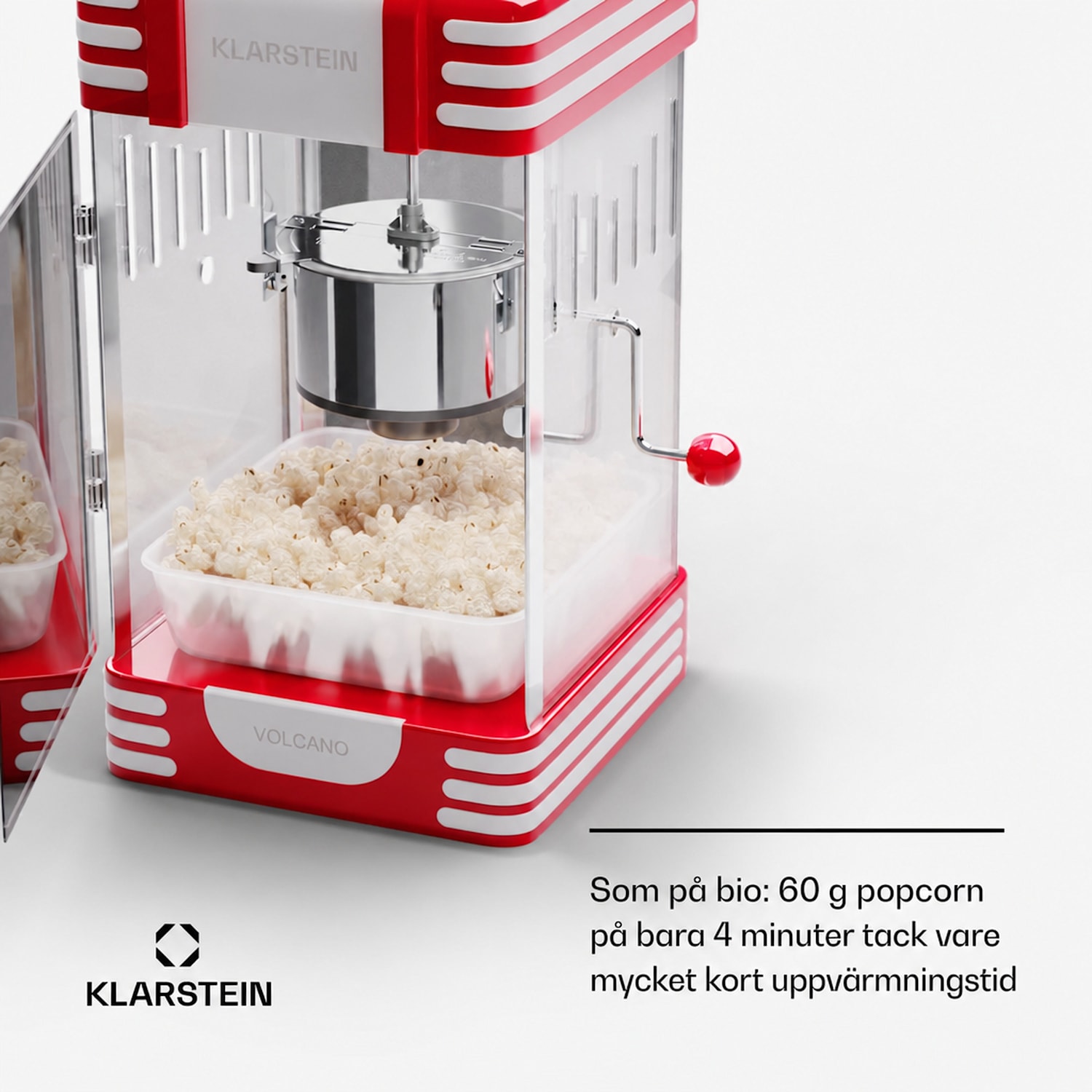 Volcano popcornmaskin 300 watt i rostfritt stål 60 g/4 min retrodesign 
