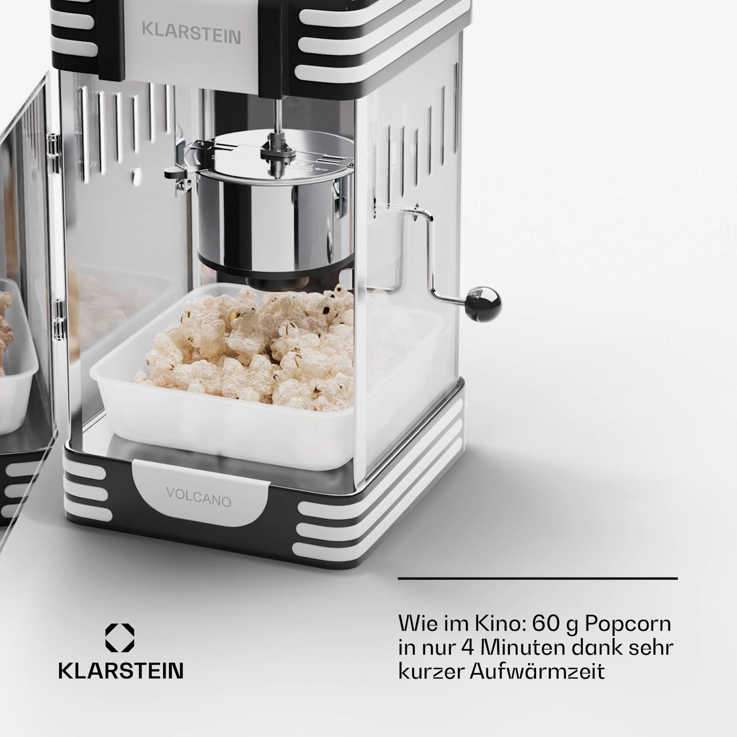 Volcano Popcornmaschine 300 Watt Edelstahltopf 60 g / 4 min Retro-Design Schwarz