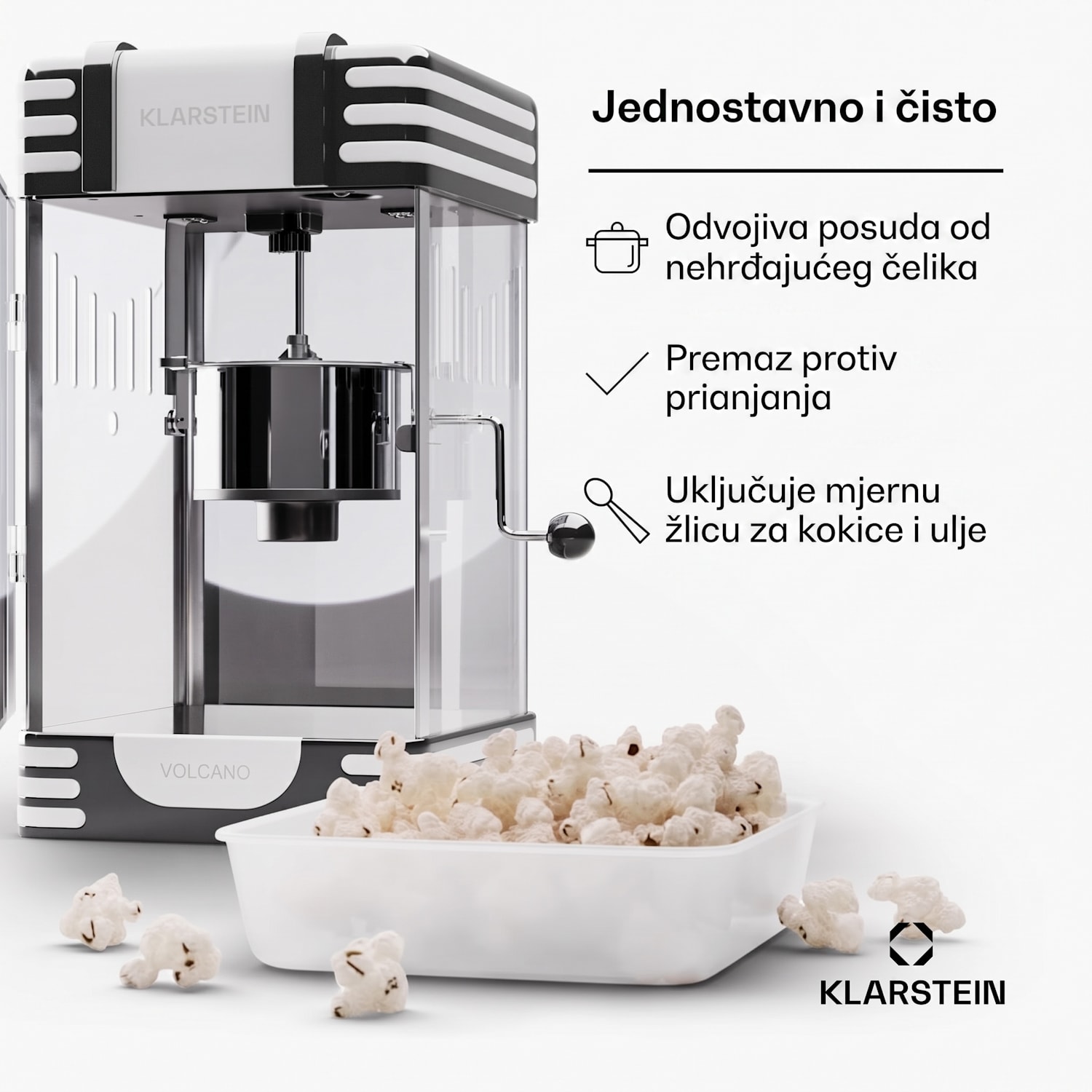 Volcano Aparat za kokice, 300 W, posuda od nehrđajućeg čelika, 60 g / 4 min, retro dizajn Crna