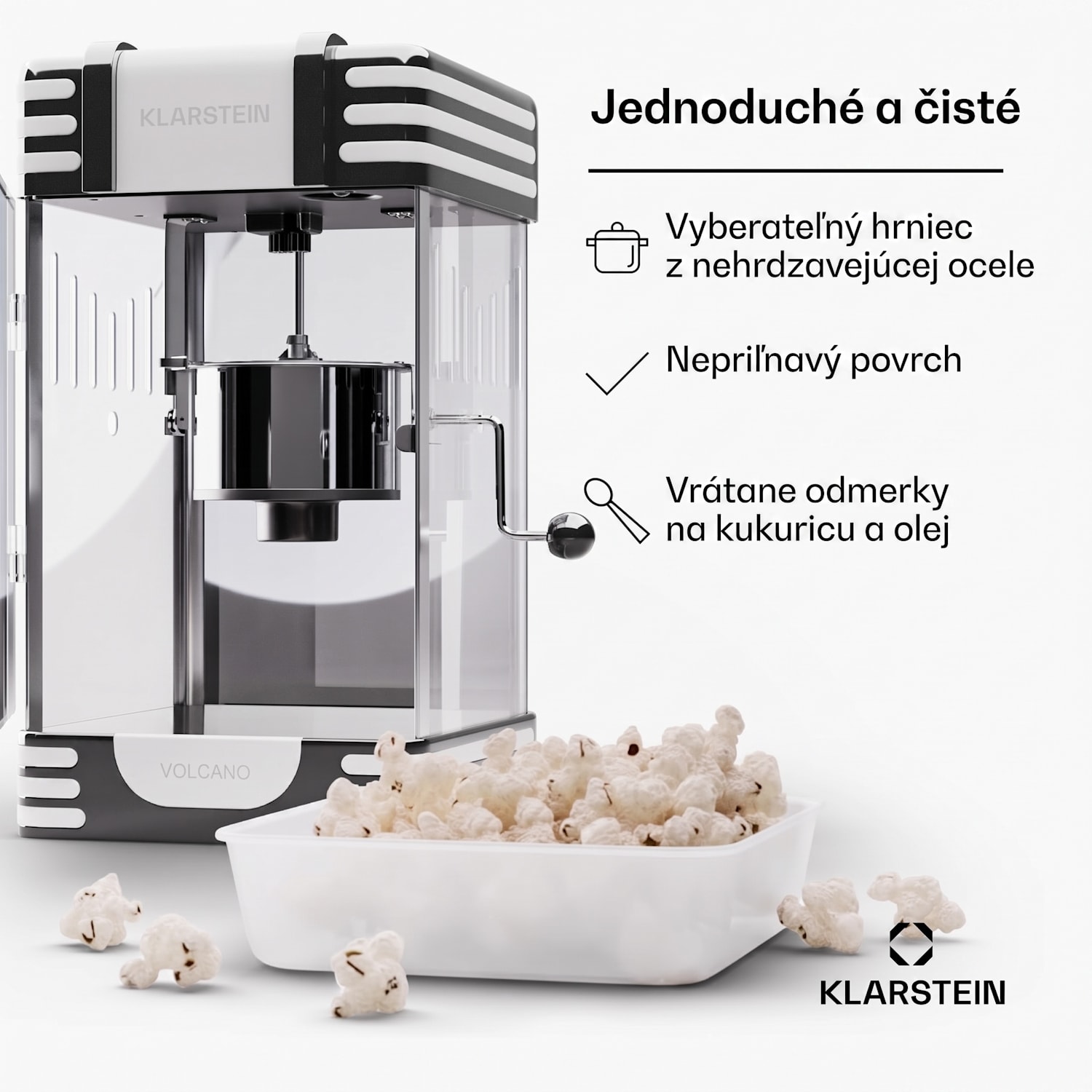 Volcano, popkornovač, 300 W, 60 g/4 min, hrniec z nehrdzavejúcej ocele, retro dizajn Čierna