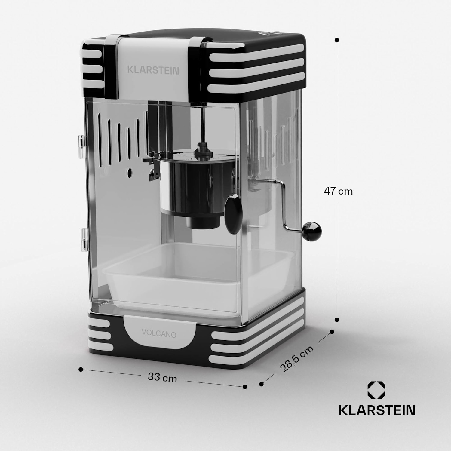 Máquina de palomitas Volcano 300 vatios olla de acero inoxidable 60 g / 4 min diseño retro Negro