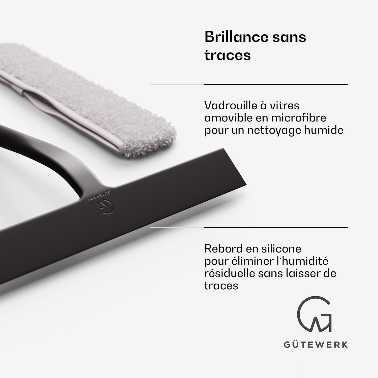 Blaze 2-en-1 raclette à vitres 28 cm raclette en silicone serpillière en microfibre 28 cm | Noir