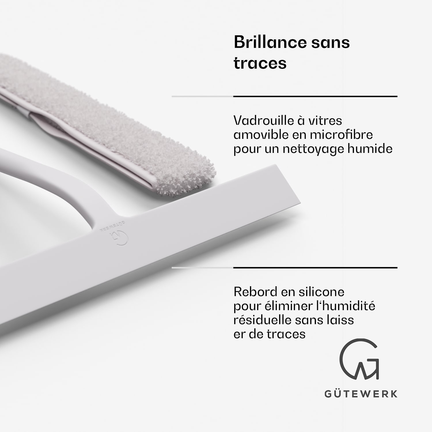 Blaze 2-en-1 raclette à vitres 28 cm raclette en silicone serpillière en microfibre 28 cm | Blanc