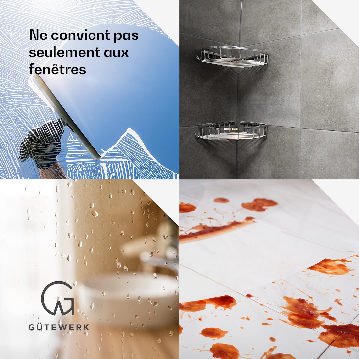 Blaze 2-en-1 raclette à vitres 28 cm raclette en silicone serpillière en microfibre 28 cm | Blanc