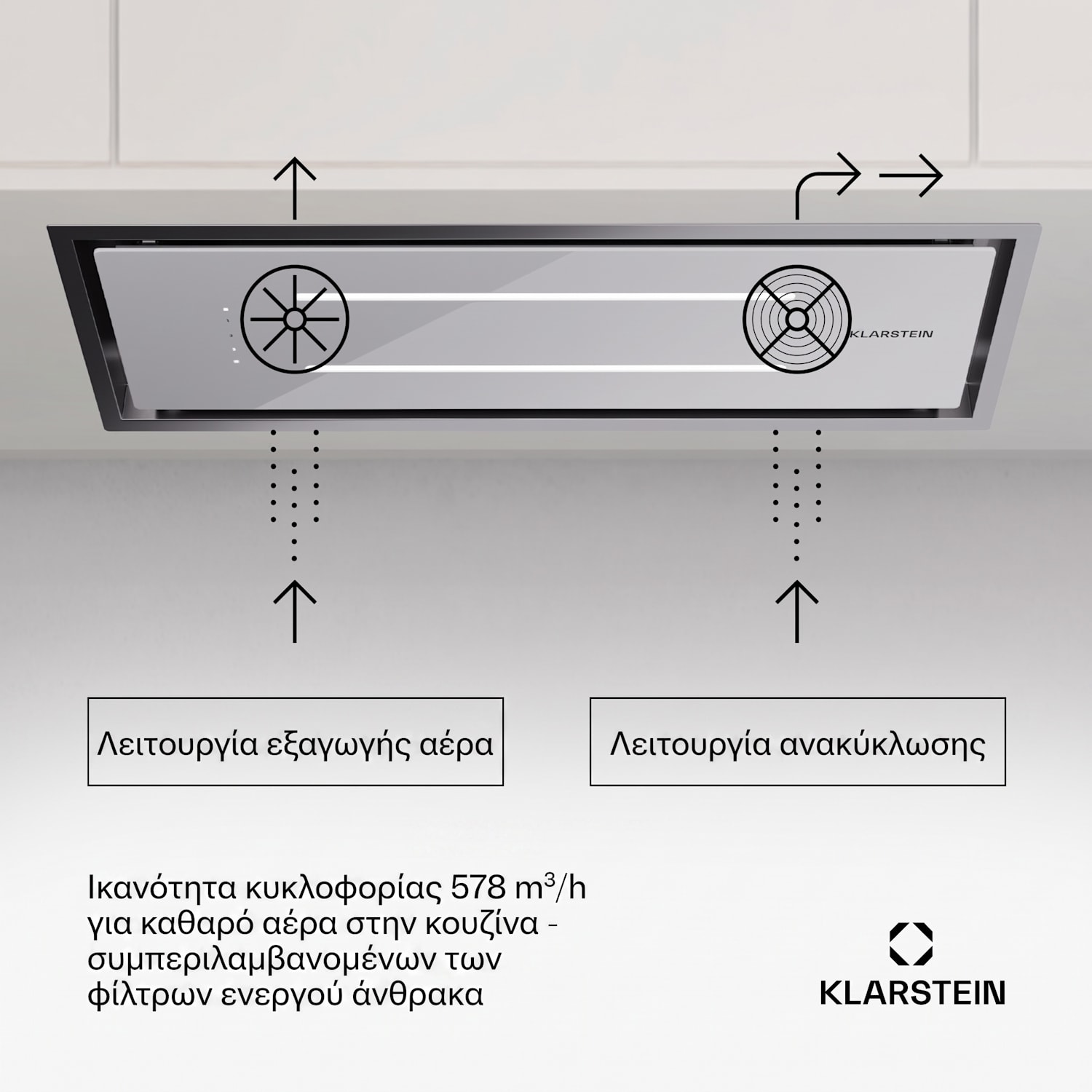 High Line Eco 77 απορροφητήρας οροφής 77 cm 436 m³/h ρύθμιση τηλεχειρισμού φωτισμός περιβάλλοντος 77 εκ | Λευκό