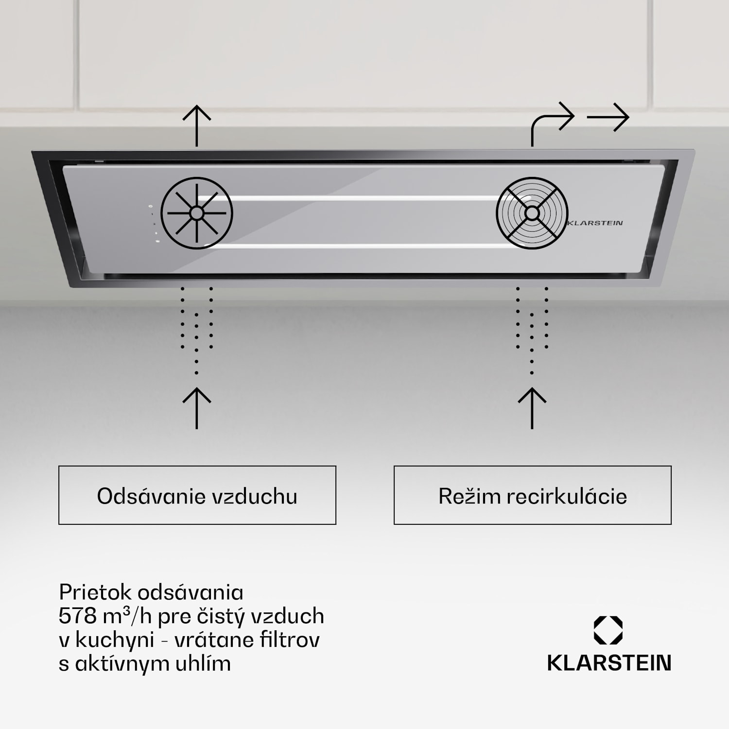 High Line Eco 77, Stropný digestor, 77 cm, 436 m³/h, stupne, diaľkové ovládanie, ambientné osvetlenie 