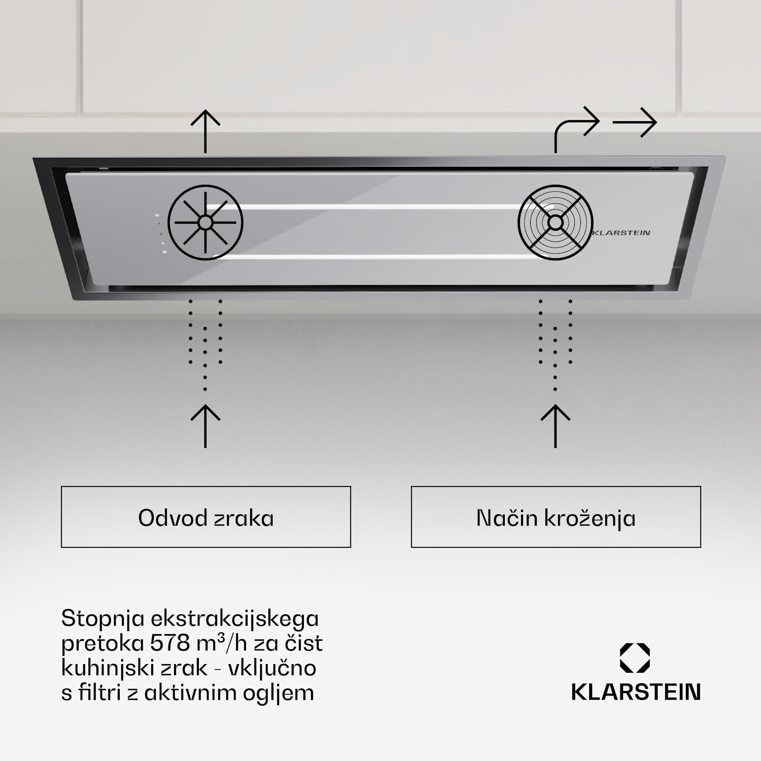 High Line Eco 77, Stropna napa, 77 cm, 436 m³/h, stopnje, daljinski upravljalnik, ambientalna osvetlitev 77 cm | Bela
